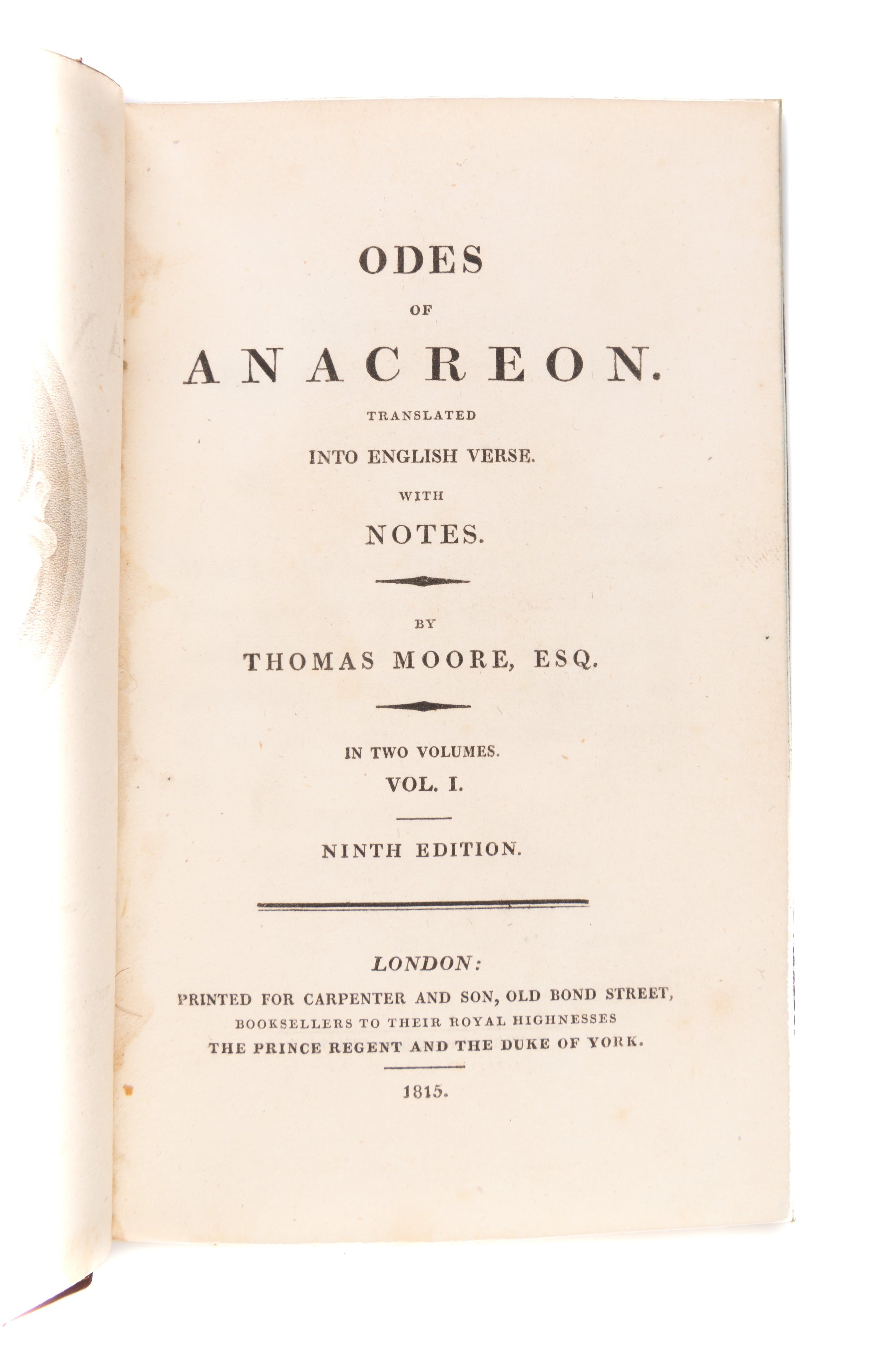 Odes of Anacreon. Two volumes in one.