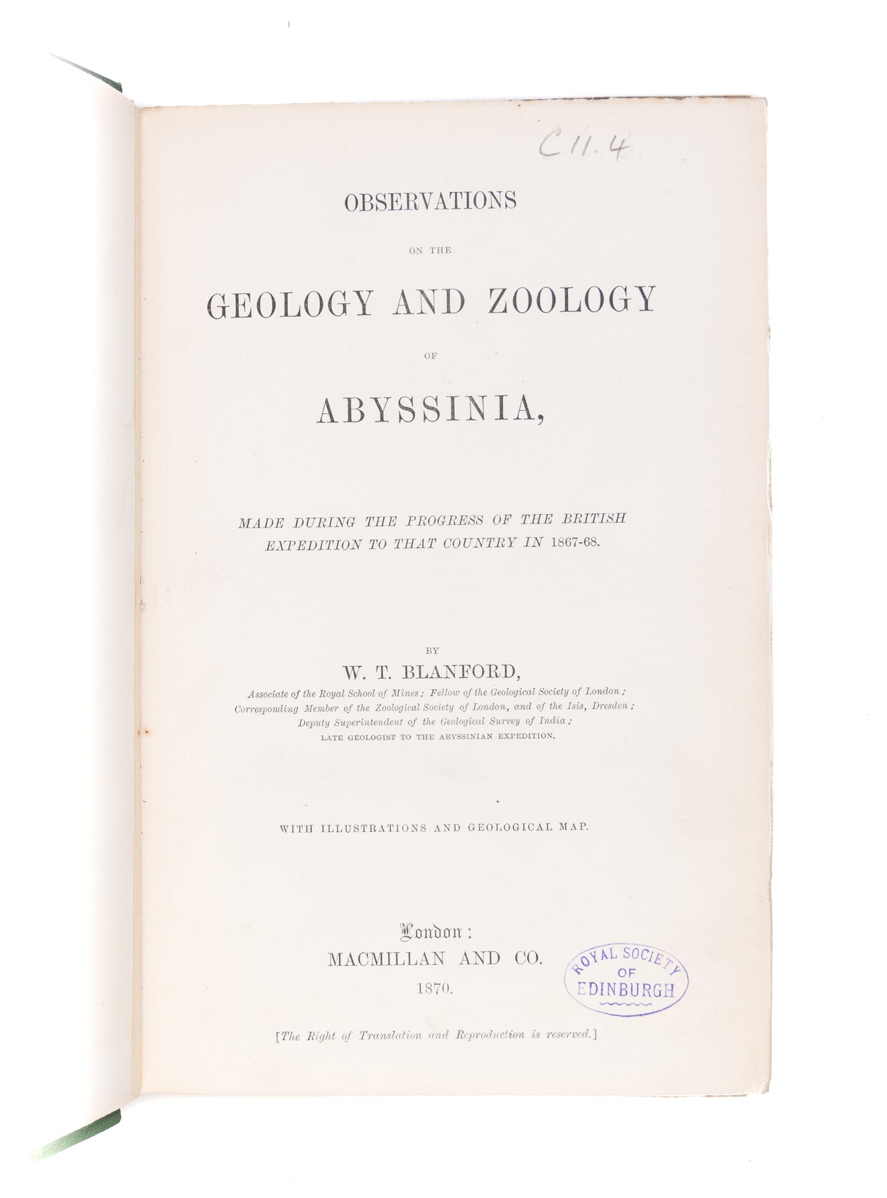 Observations on the Geology and Zoology of Abyssinia, made during the Progress of the British Expedition to that Country in 1867-68.