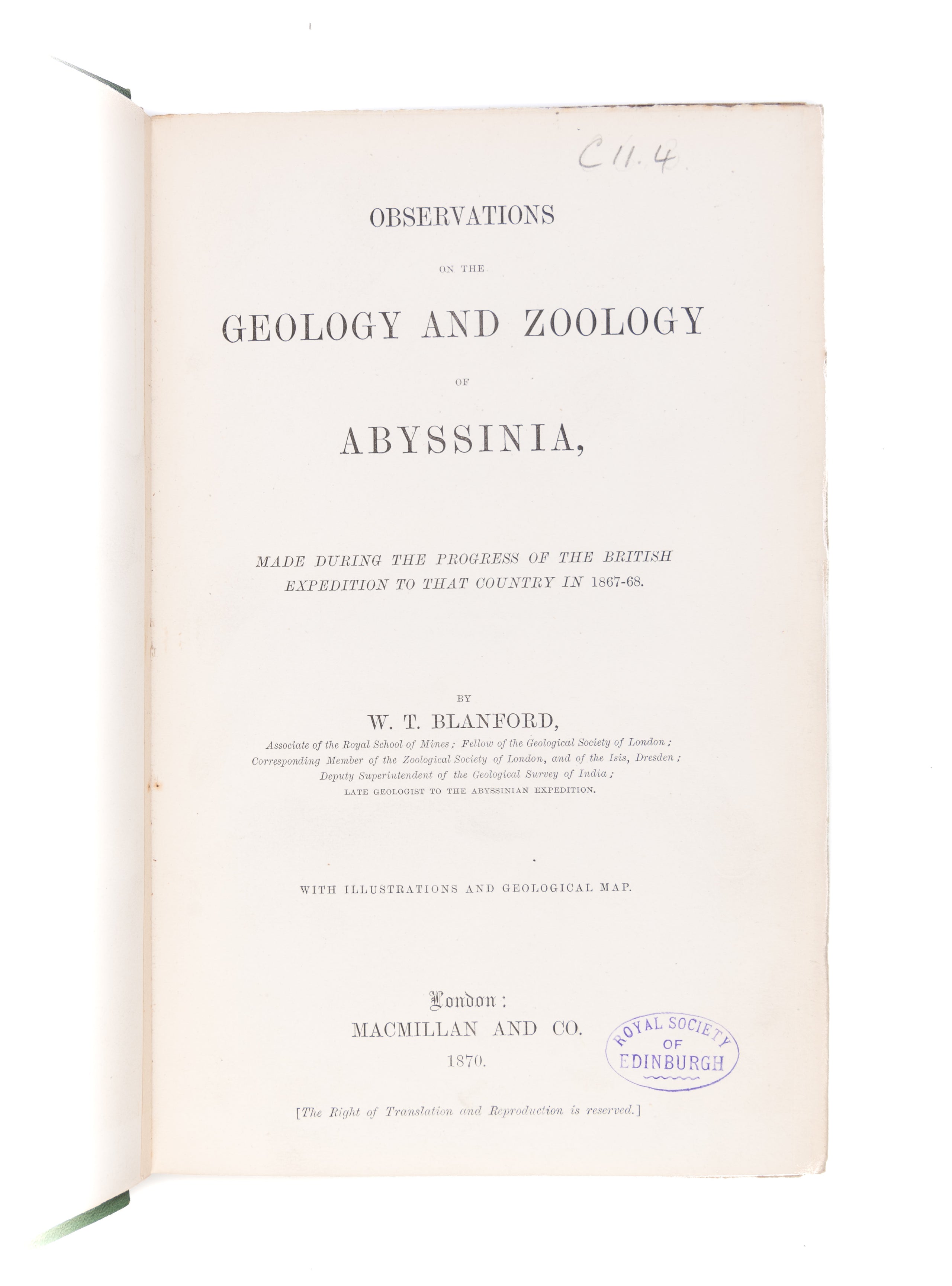 Observations on the Geology and Zoology of Abyssinia, made during the Progress of the British Expedition to that Country in 1867-68.