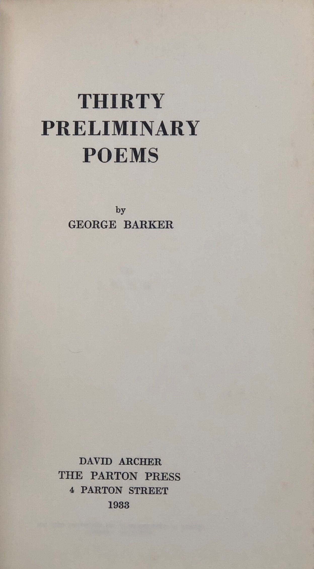 Thirty Preliminary Poems.