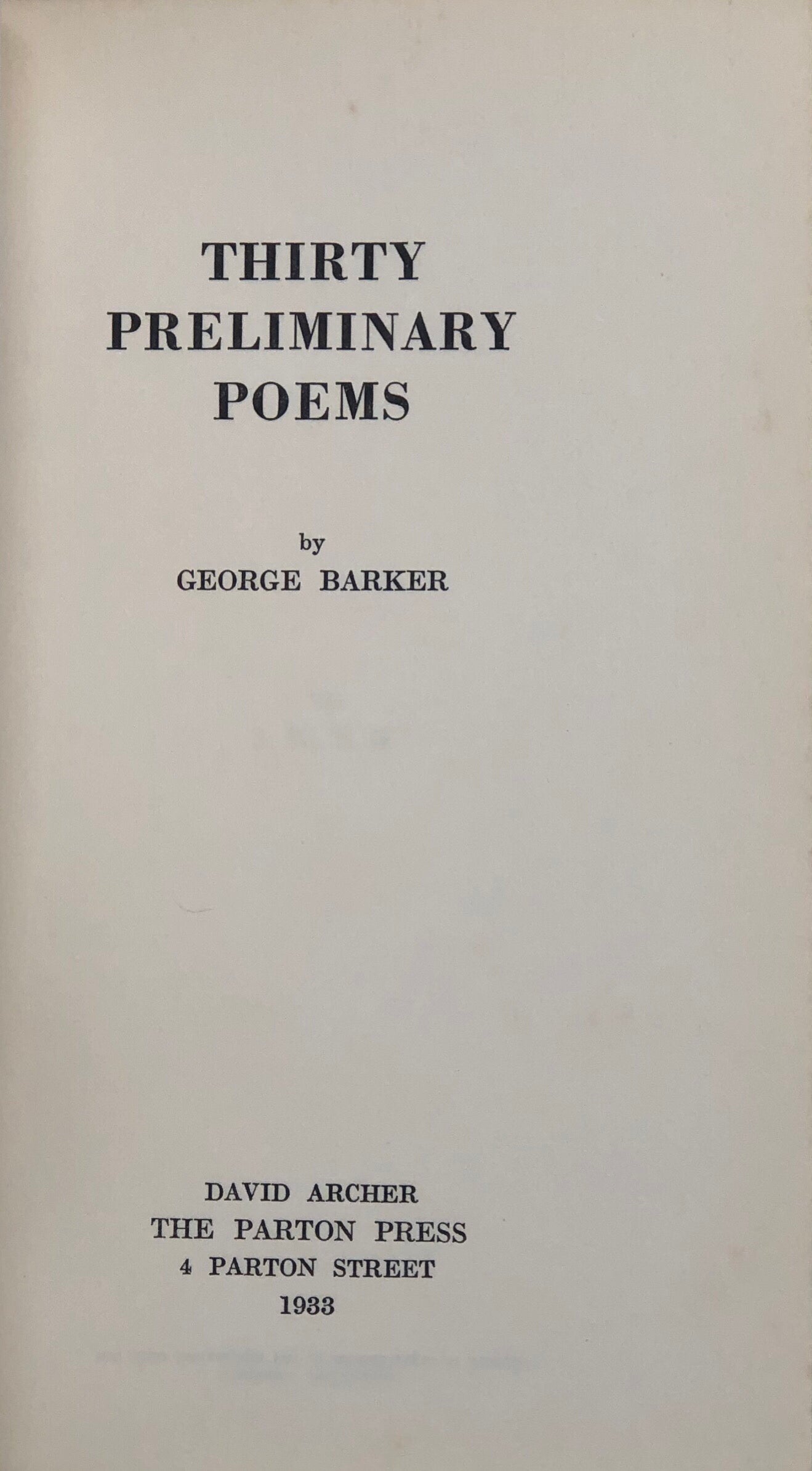 Thirty Preliminary Poems.