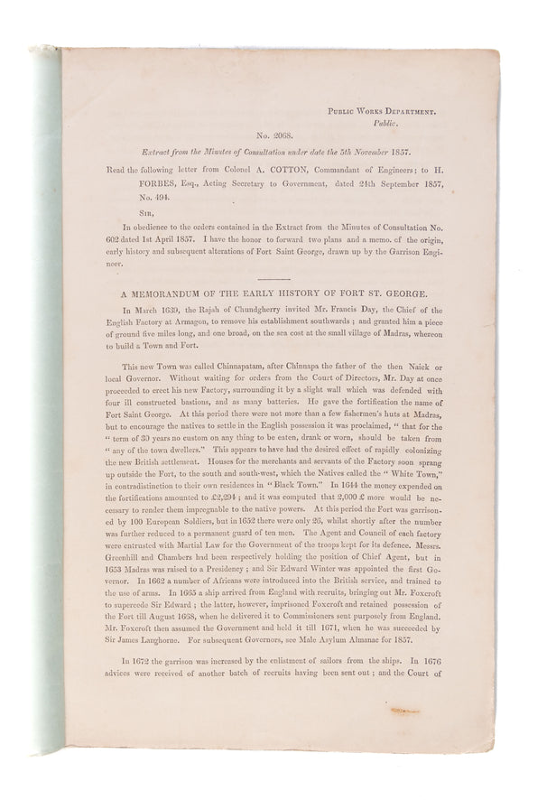 A memorandum of the early history of Fort St. George.