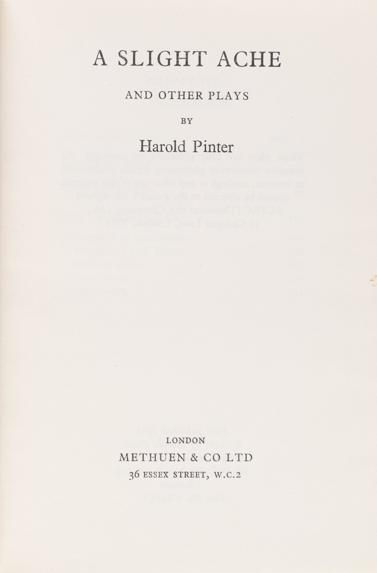 A Slight Ache and Other Plays.