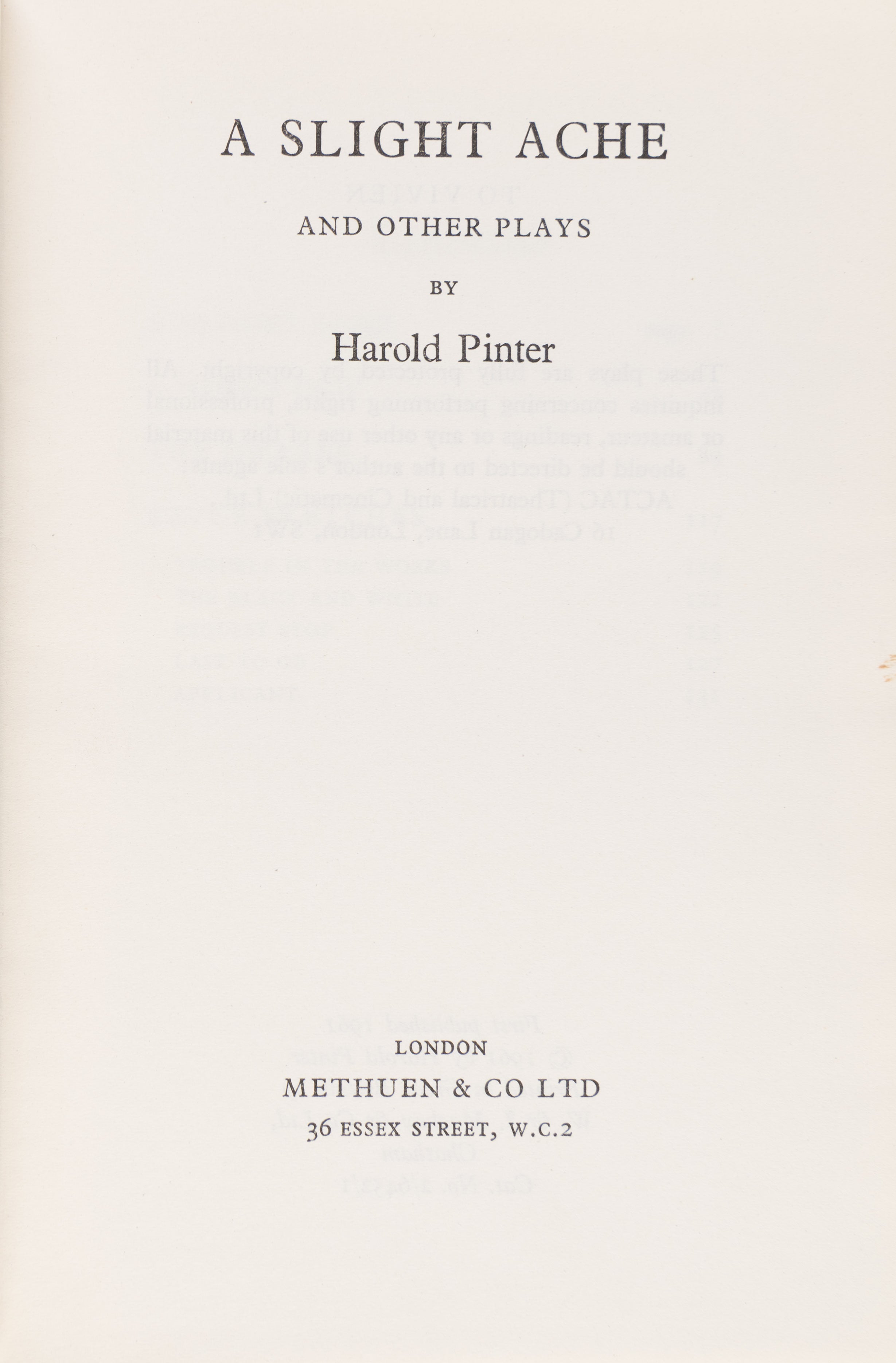 A Slight Ache and Other Plays.