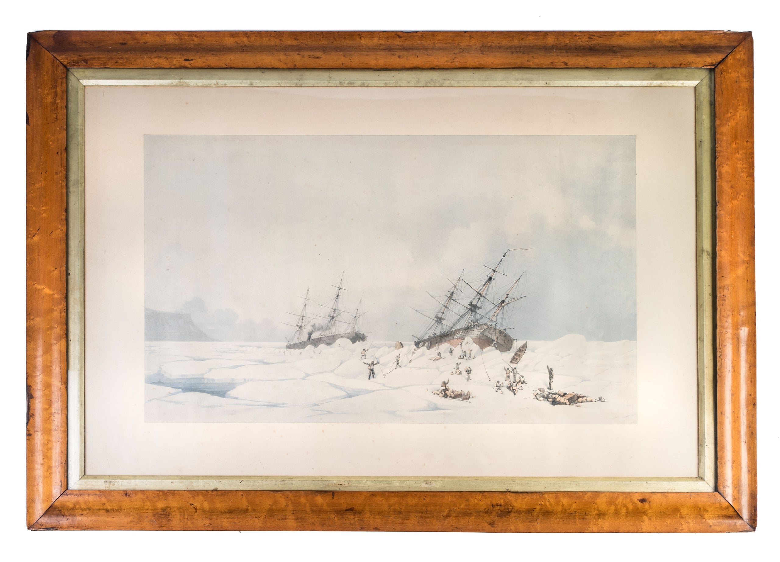 [HMS Phoenix and the Breadalbane at the moment when the latter was crushed and sunk. The field of ice, easing off from the Phoenix passed astern to the Breadalbane, and entering her bow, she filled and sank in less than 15 minutes, in 30 fathoms of water.