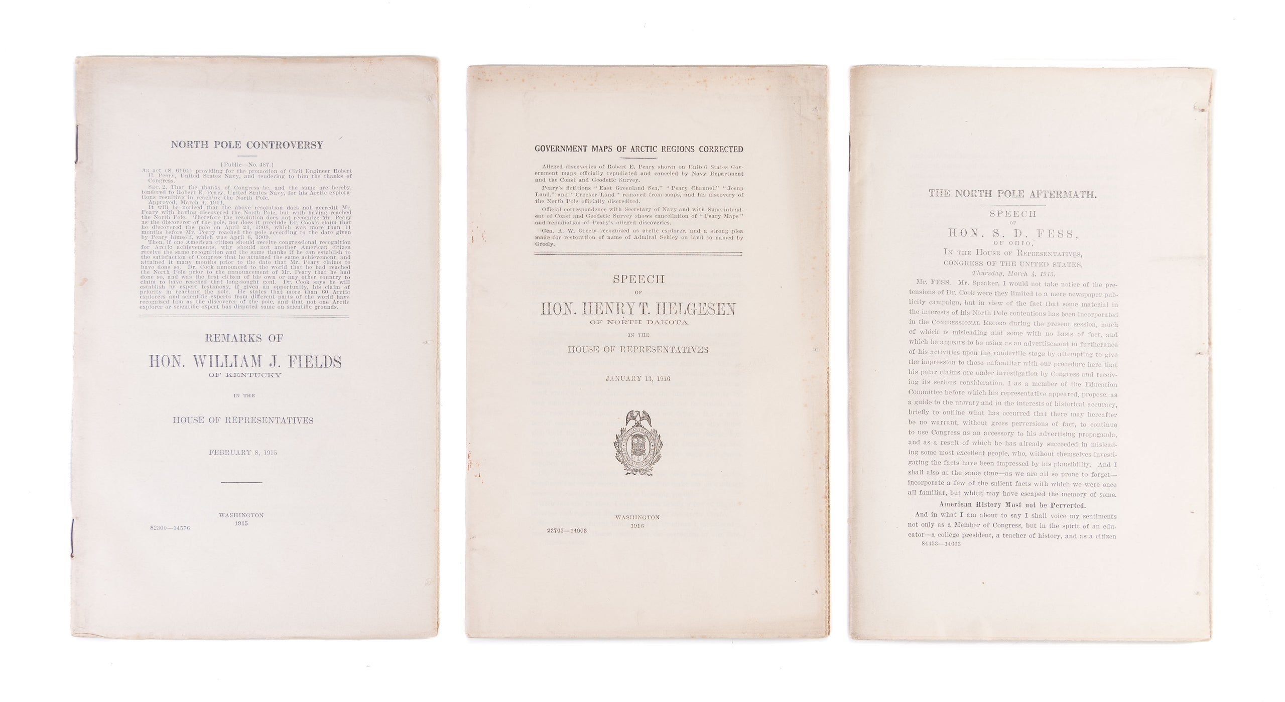 [Three Government Printing Office offprints about the Cook vs. Peary race for the North Pole].