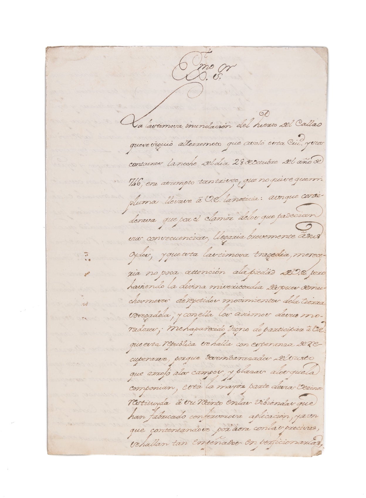 Ls. addressed to Don Josef Caraval y Lancaster, a member of the council of the Indies describing the earthquake of the night of 28th October 1746.