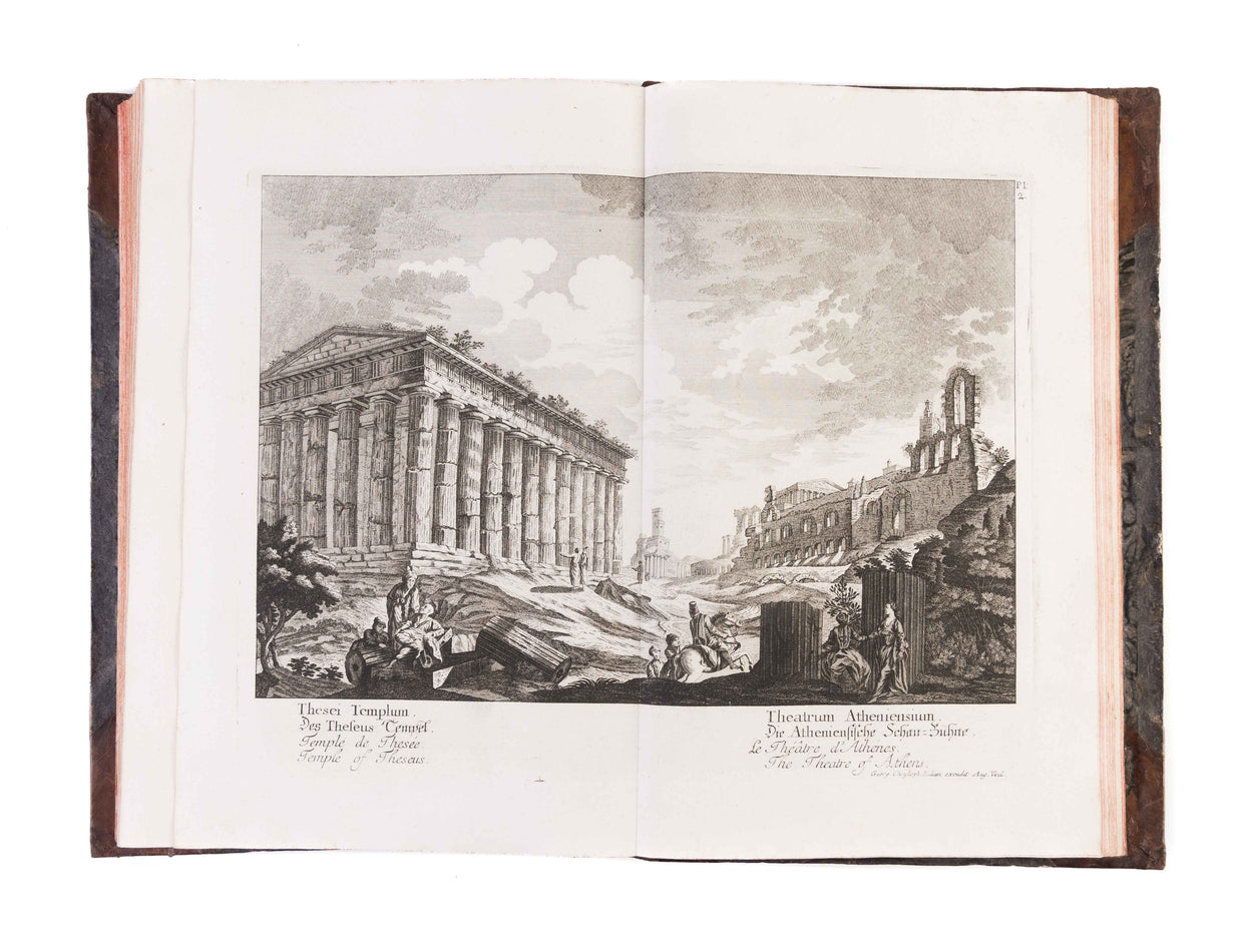 Denkmäler des Alten Roms oder Sammlung der vornehmsten und noch in Rom vorhandenen Alterthümer nach Barbaults Zeichnung nebst einer Erklärung derselben aus dem Französischen übersetzt....
Augsburg,(Georg Christoph Kilian), 1767.