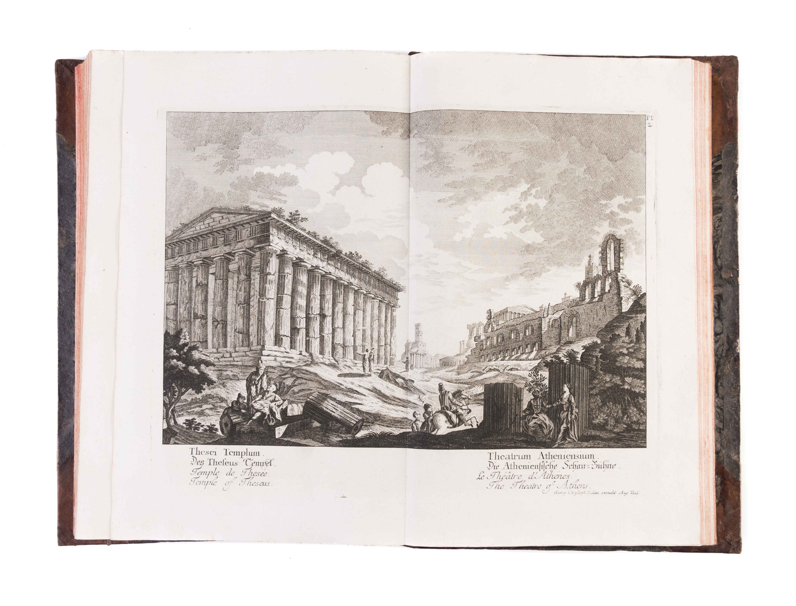 Denkmäler des Alten Roms oder Sammlung der vornehmsten und noch in Rom vorhandenen Alterthümer nach Barbaults Zeichnung nebst einer Erklärung derselben aus dem Französischen übersetzt....
Augsburg,(Georg Christoph Kilian), 1767.