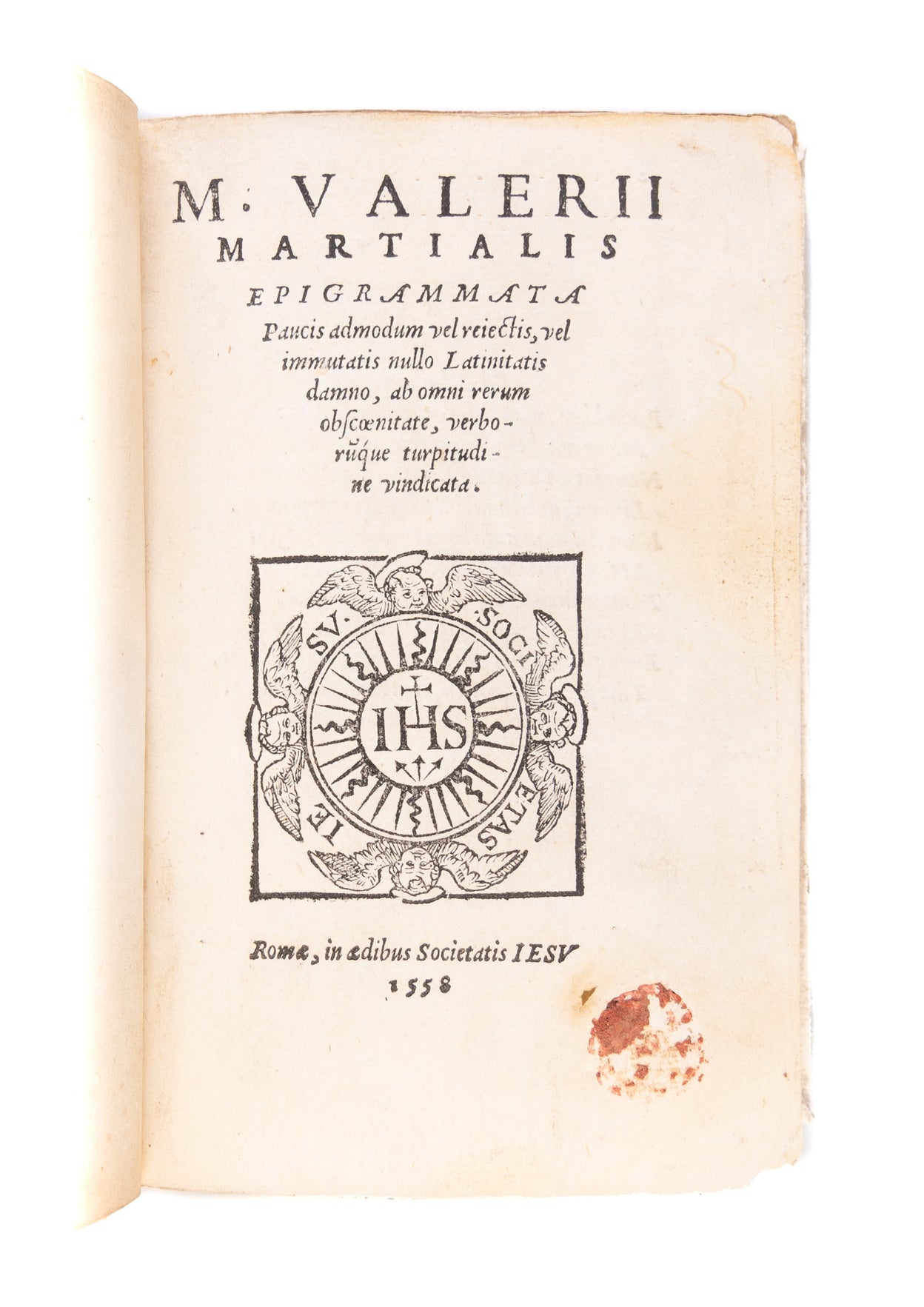 Epigrammata paucis admodum vel reiectis, vel immutatis nullo Latinitatis damno, ab omni rerum obscoenitate, verborumque turpitudine vindicata.
Rome, in aedibus Societatis Iesu, 1558.