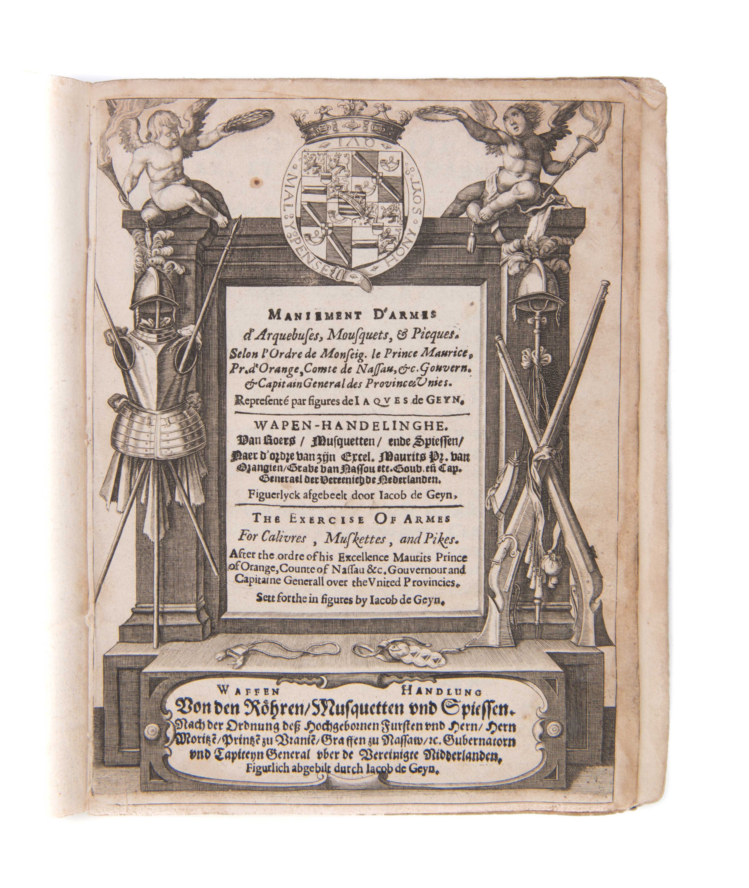 Maniement d'armes d'arquebuses, mousquets, & picques Selon l'ordre de monseig. le Prince Maurice, Pr. d'Orange, Comte de Nassau...Wapen-handelinghe van roers, musquetten, en spiessen... The exercise of armes for calivres, muskettes, and pikes... Waffen ha