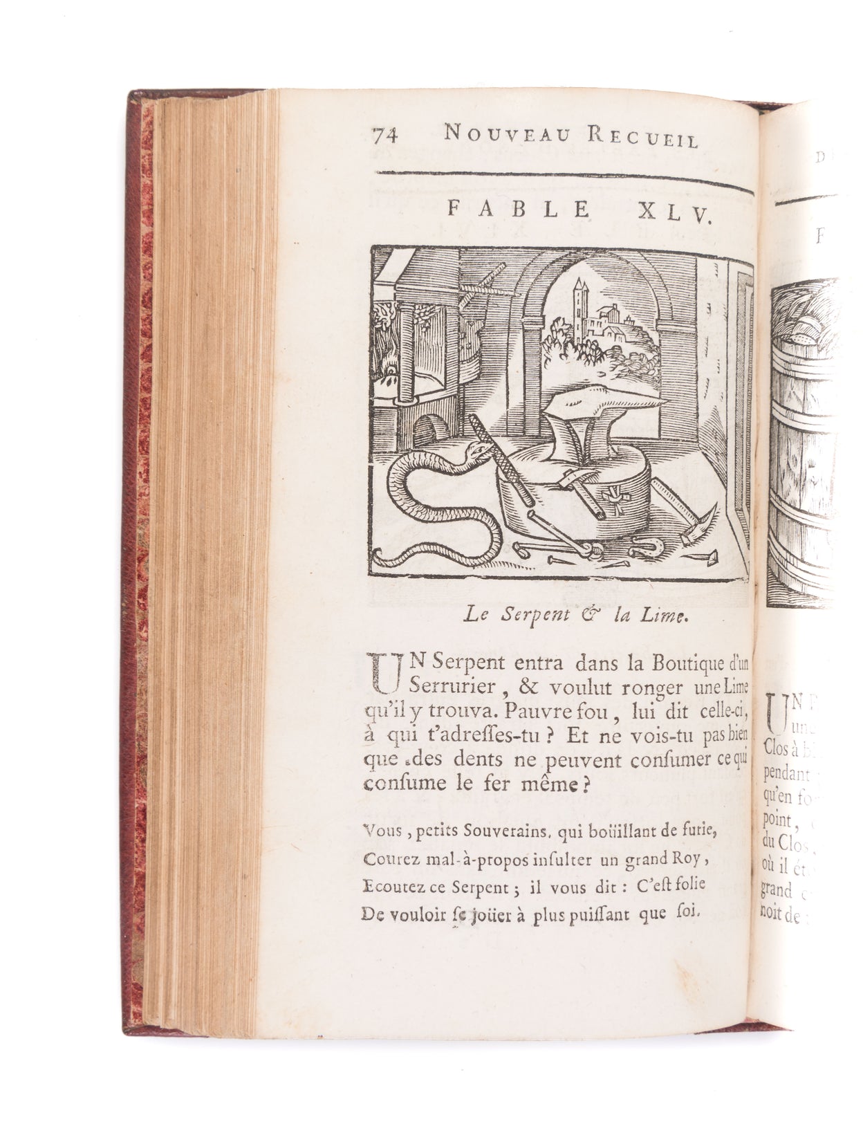 Nouveau recueil des fables, mises en françois, avec le sens moral, en quatre vers, & es figures à chaque fable.
Rouen, Richard Lallemant, 1756.