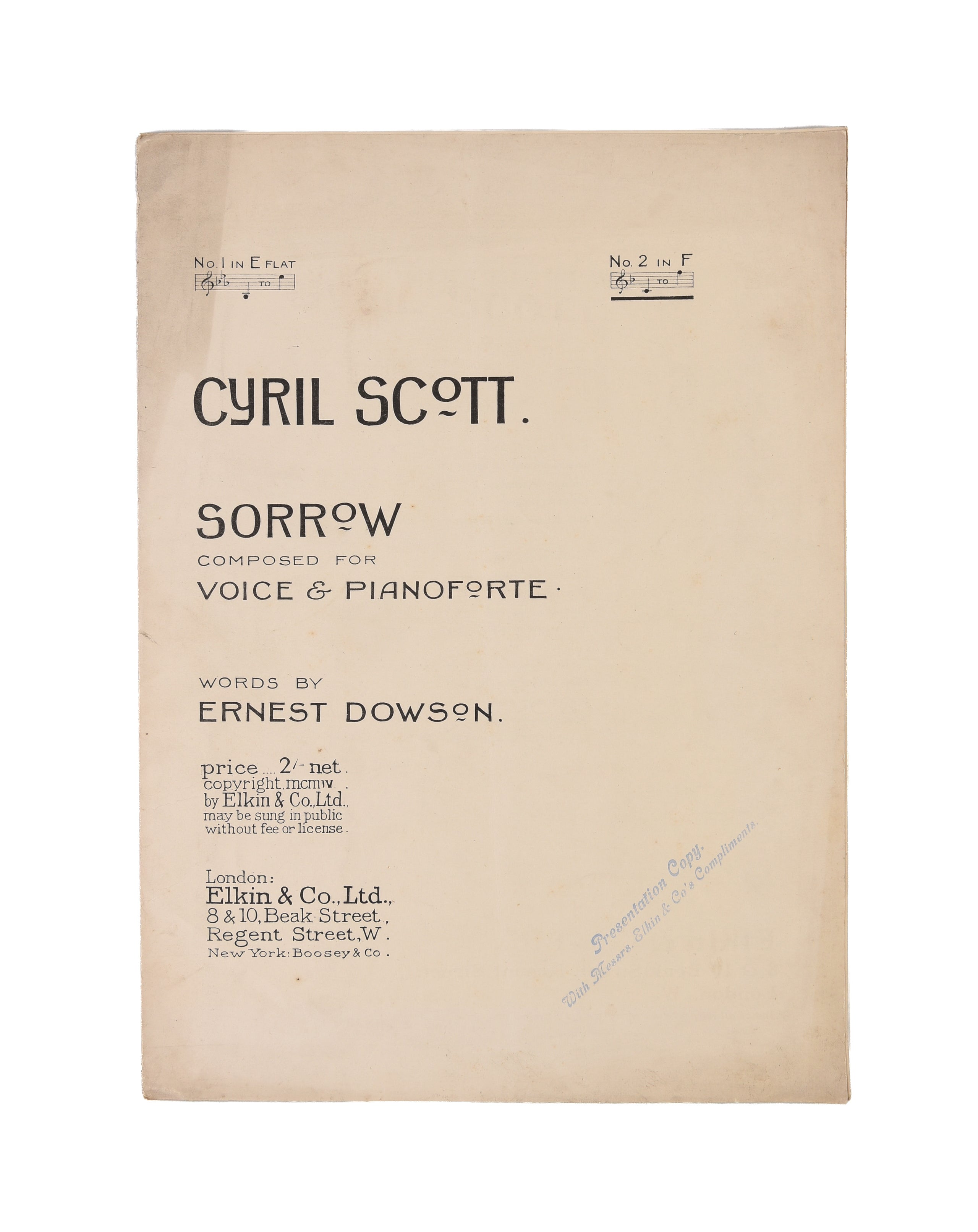 Sorrow Composed for Voice and Pianoforte.