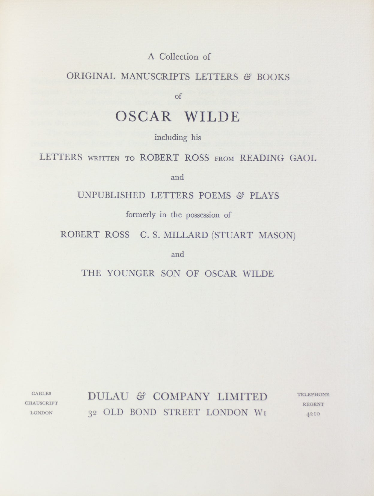 A Collection of Original Manuscript Letters & Books of Oscar Wilde