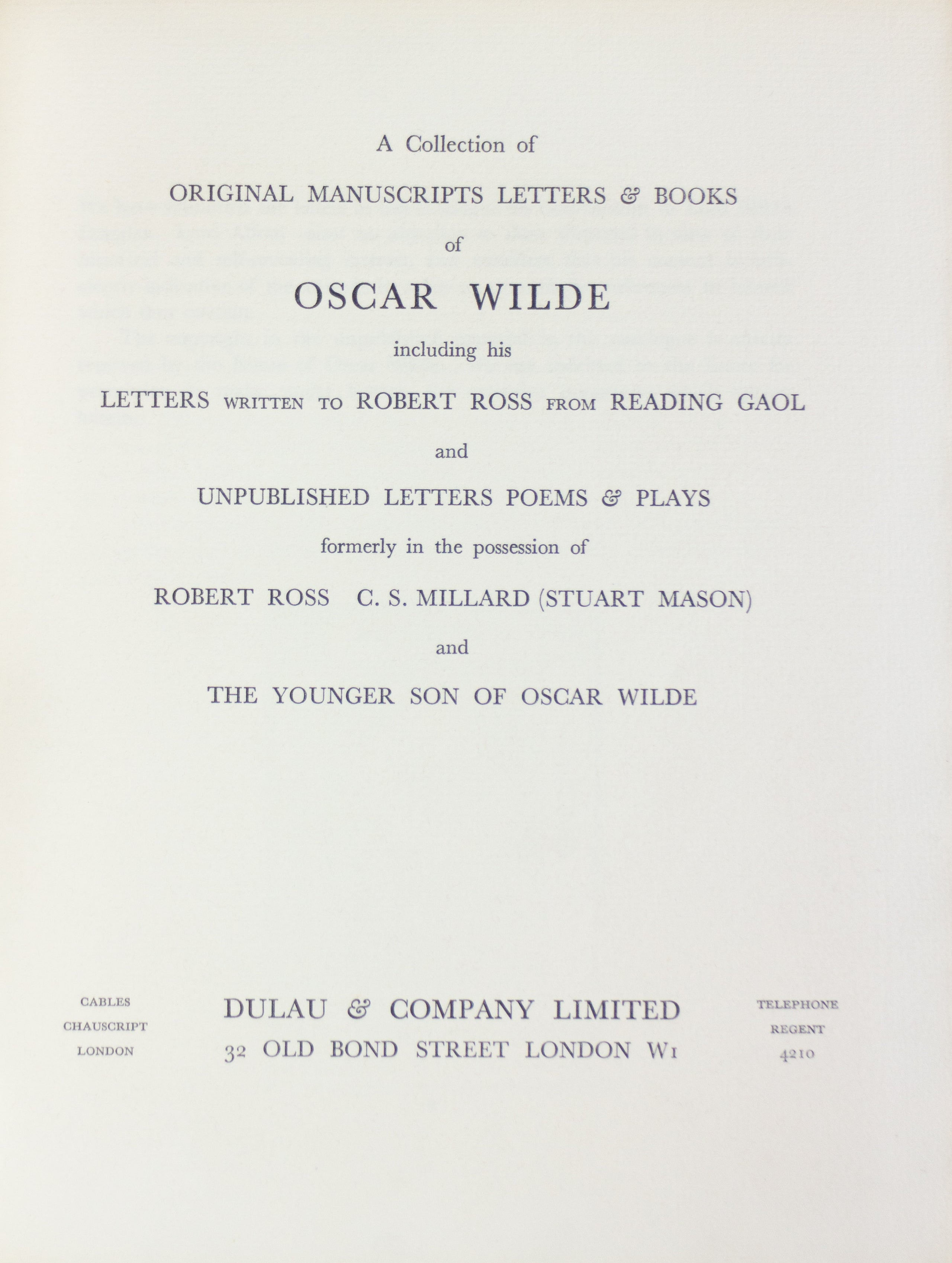 A Collection of Original Manuscript Letters & Books of Oscar Wilde