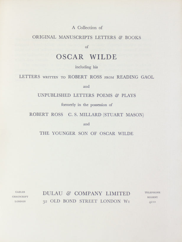 A Collection of Original Manuscript Letters & Books of Oscar Wilde