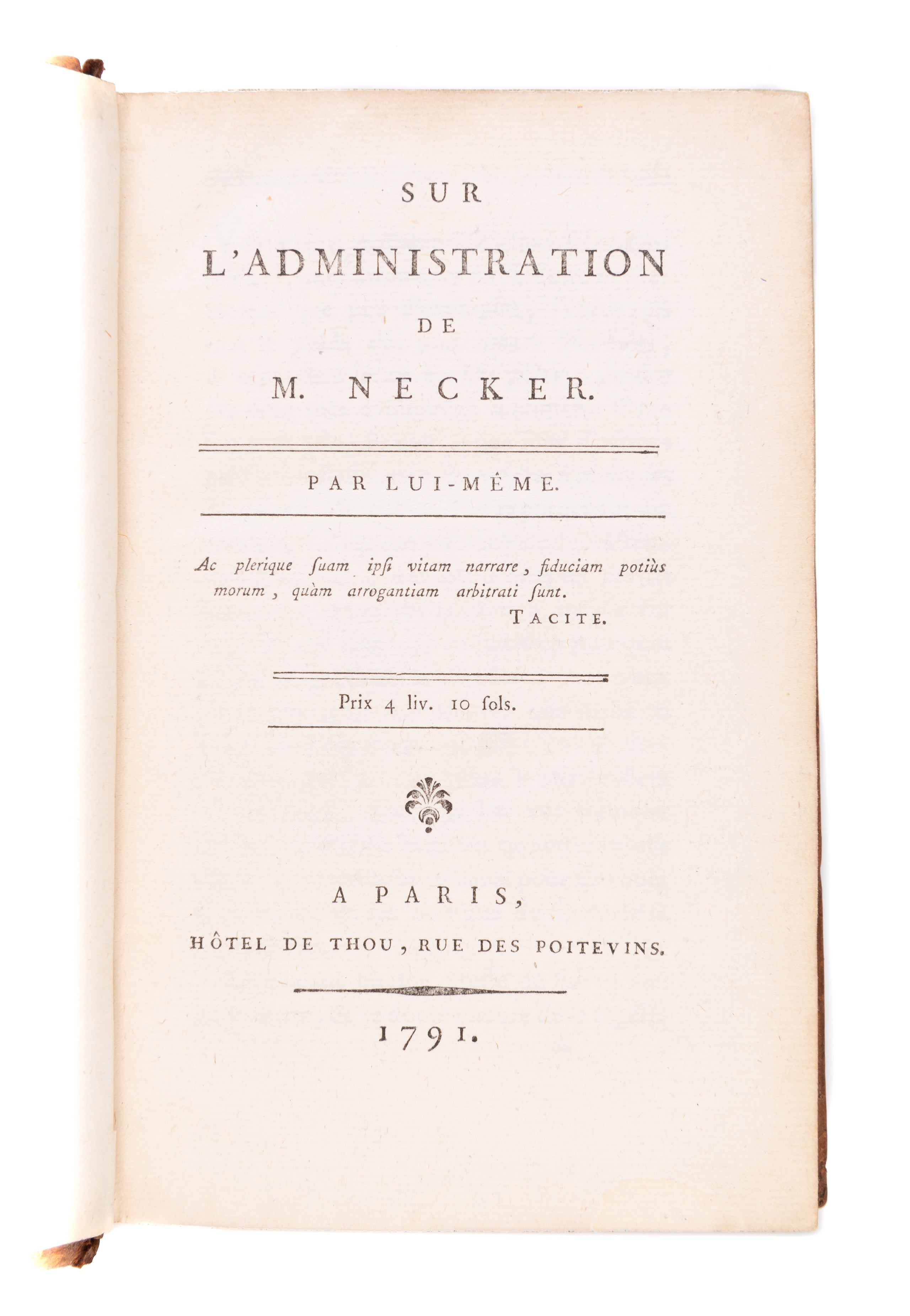 Sur L'Administration de M. Necker. Par Lui-Même.
