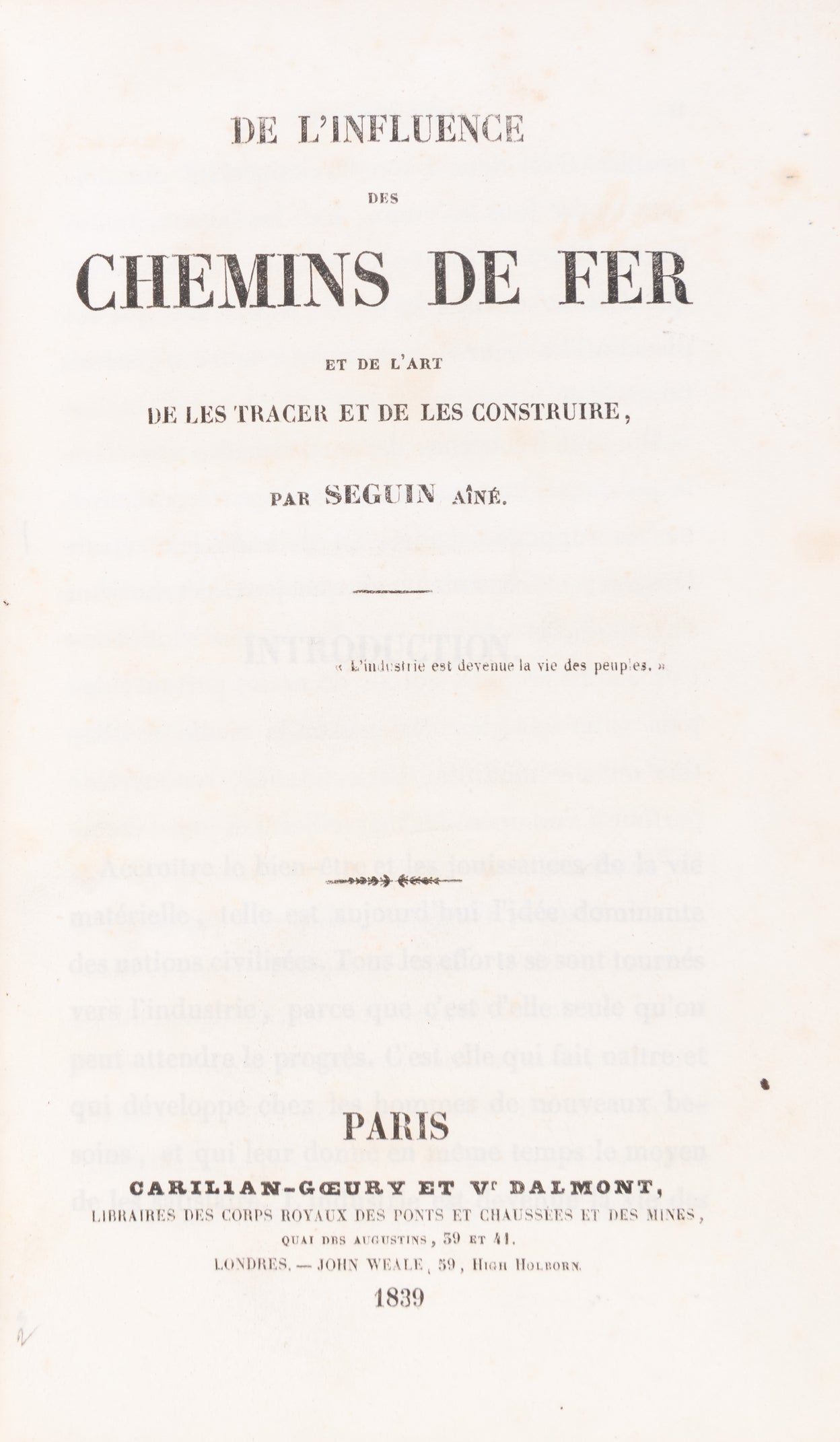 De L'influence  des Chemins de Fer et de l'art de les tracer et de les construire.