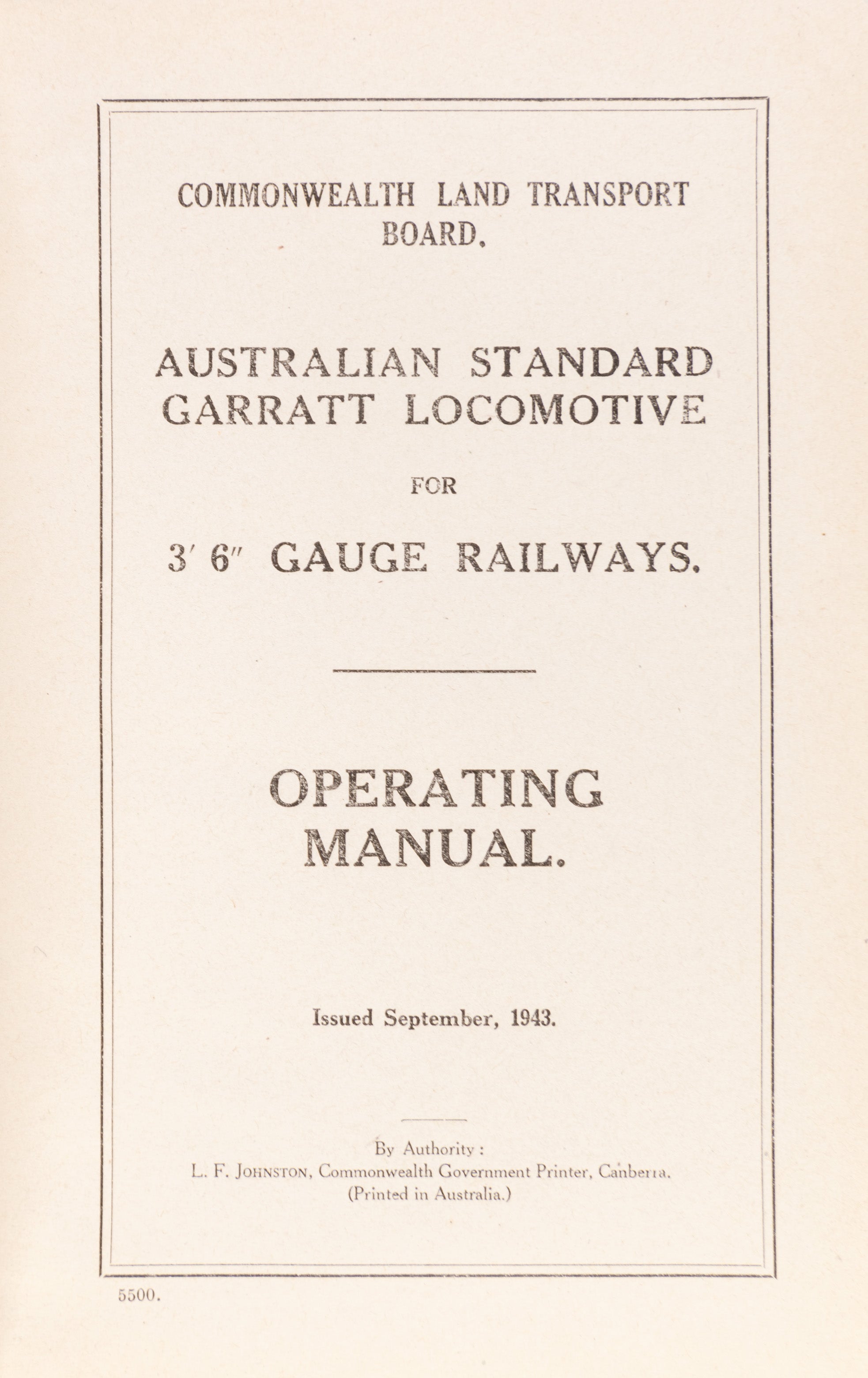 Commonwealth Land Transport Board.  Australian Standard Garratt Locomotive for 3' 6
