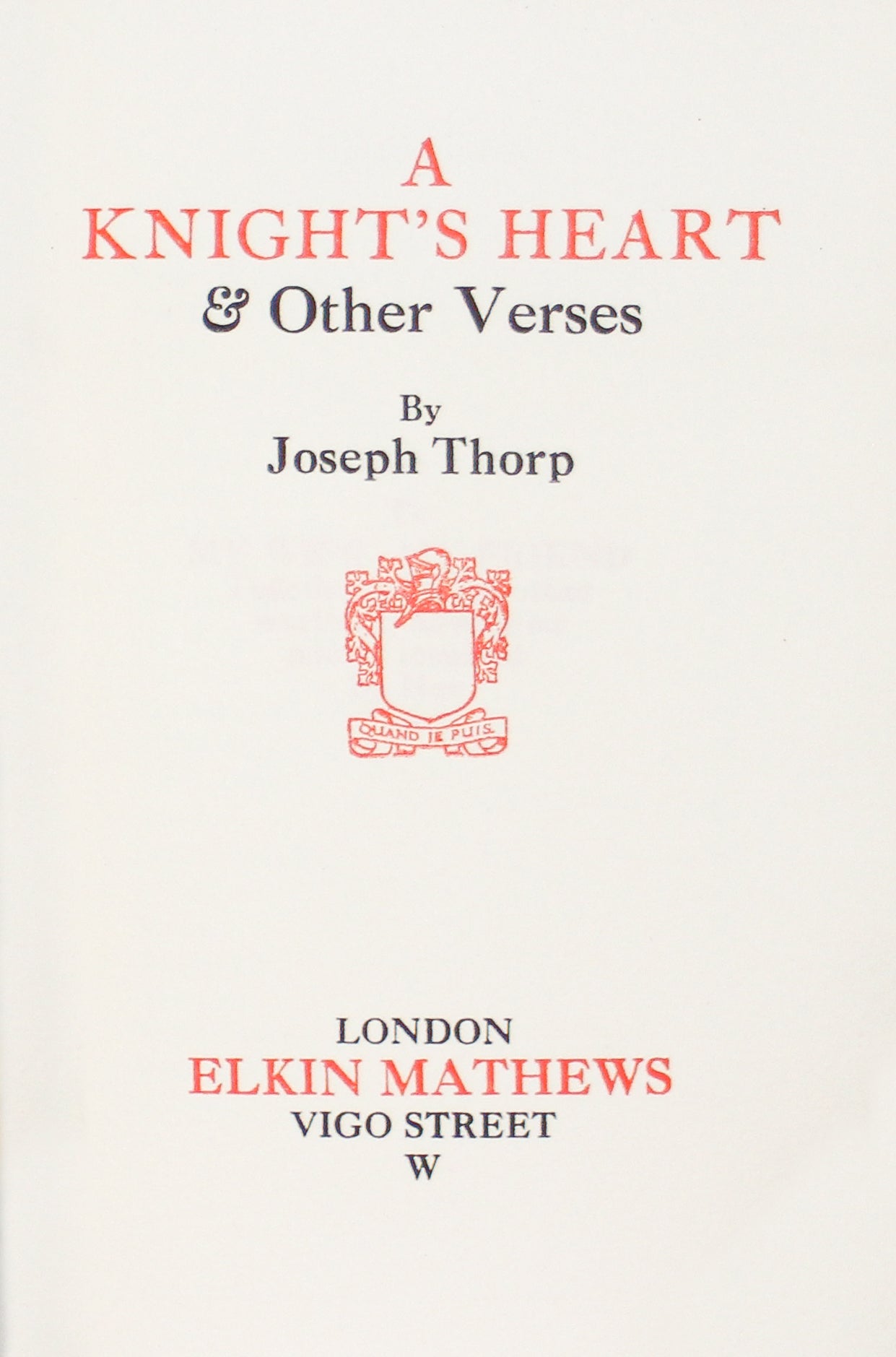 A Knight's Heart, and other Verses.