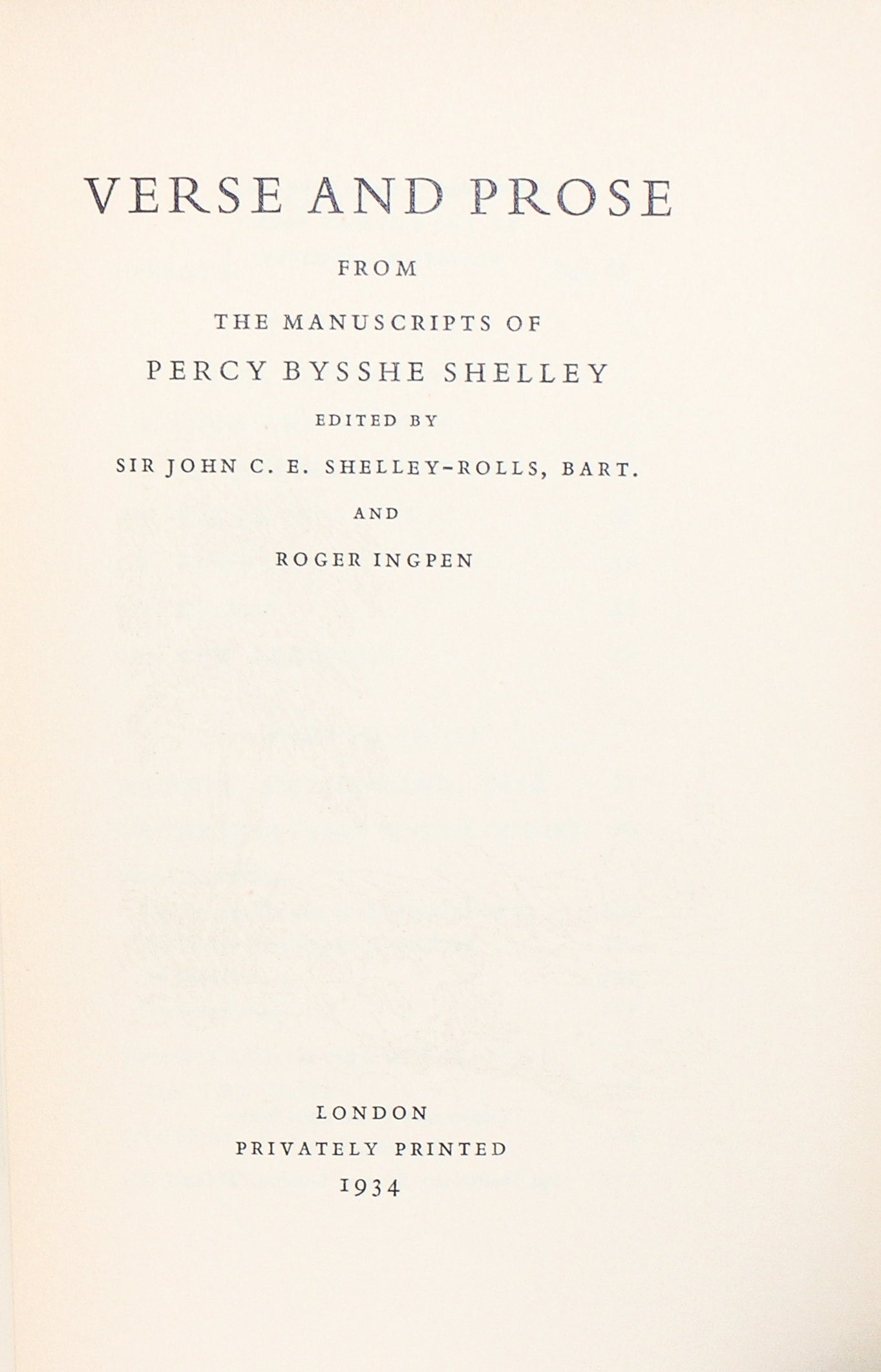 Verse and Prose from the Manuscripts of Percy Bysshe Shelley
