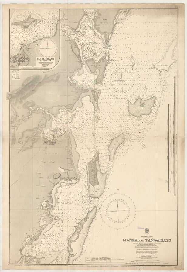 Africa East Coast Manza and Tanga Bays Tanga Bay and approaches surveyed by Commander W.J.L. Wharton and the officers of H.M. Surveying Ship Fawn, 1878. Manza Bay rom a German Government Survey, 1892 ...