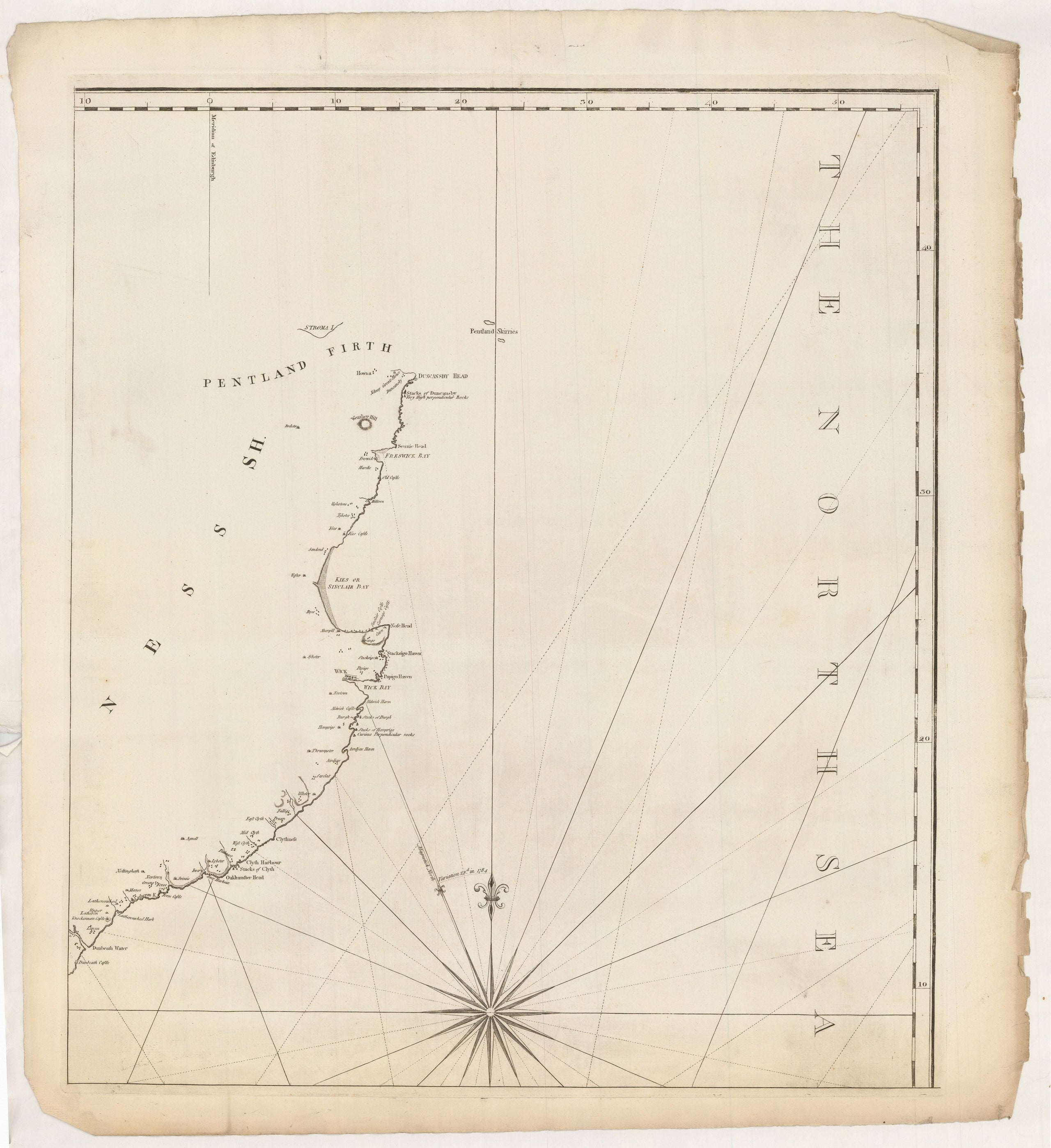 A Chart of part of the North of Scotland from Banff To Duncansby Head containing the Coasts of Banff, Elgin, Nairn, Inverness, Ross, Cromarty, Sutherland, and part of Caithness. Drawn and engraved from an actual survey ... MDCCLXXXV.