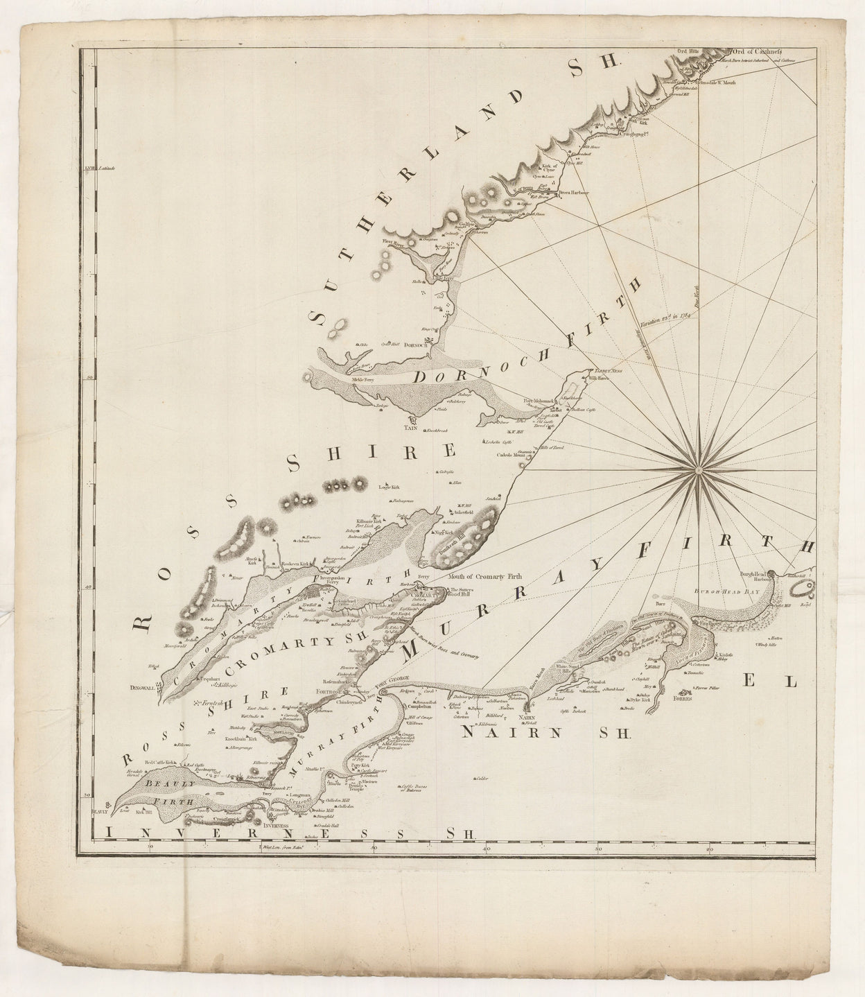 A Chart of part of the North of Scotland from Banff To Duncansby Head containing the Coasts of Banff, Elgin, Nairn, Inverness, Ross, Cromarty, Sutherland, and part of Caithness. Drawn and engraved from an actual survey ... MDCCLXXXV.