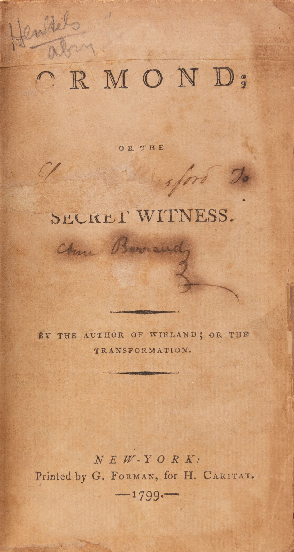 Ormond or the Secret Witness.