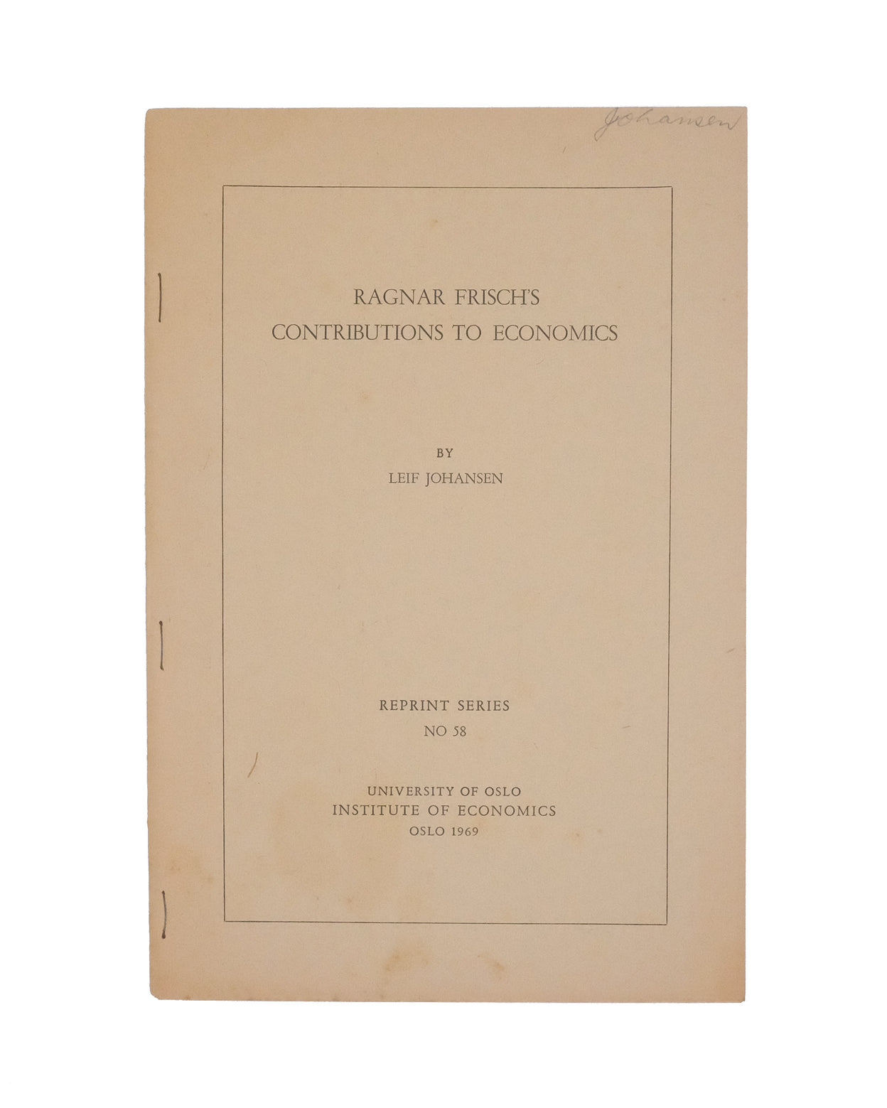 Ragnar Frisch's Contributions to Economics.