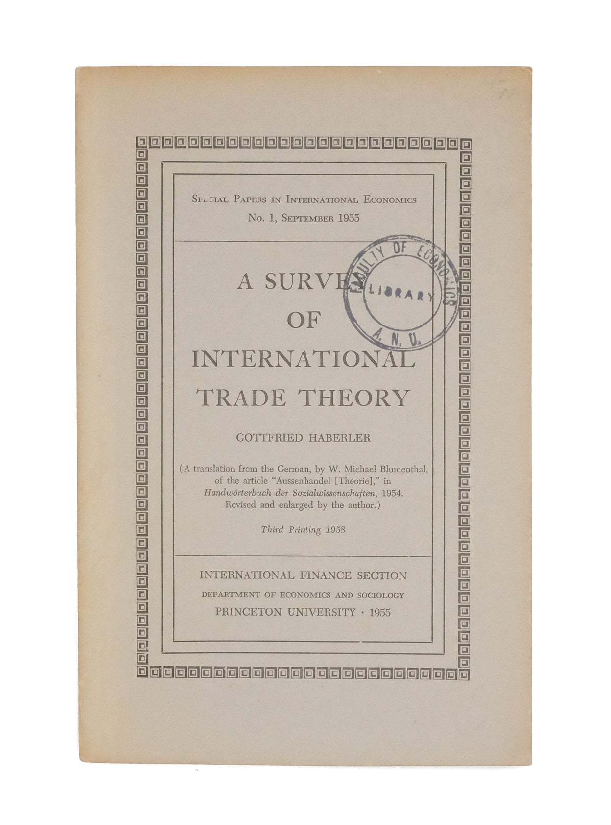 A Survey of International Trade Theory.