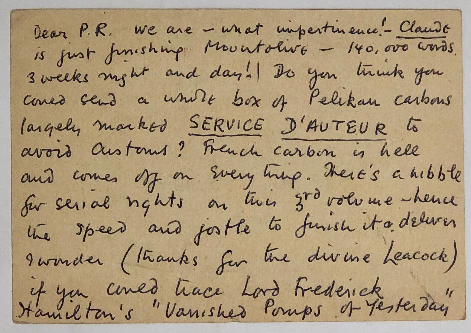 Autograph Postcard Signed with initials (