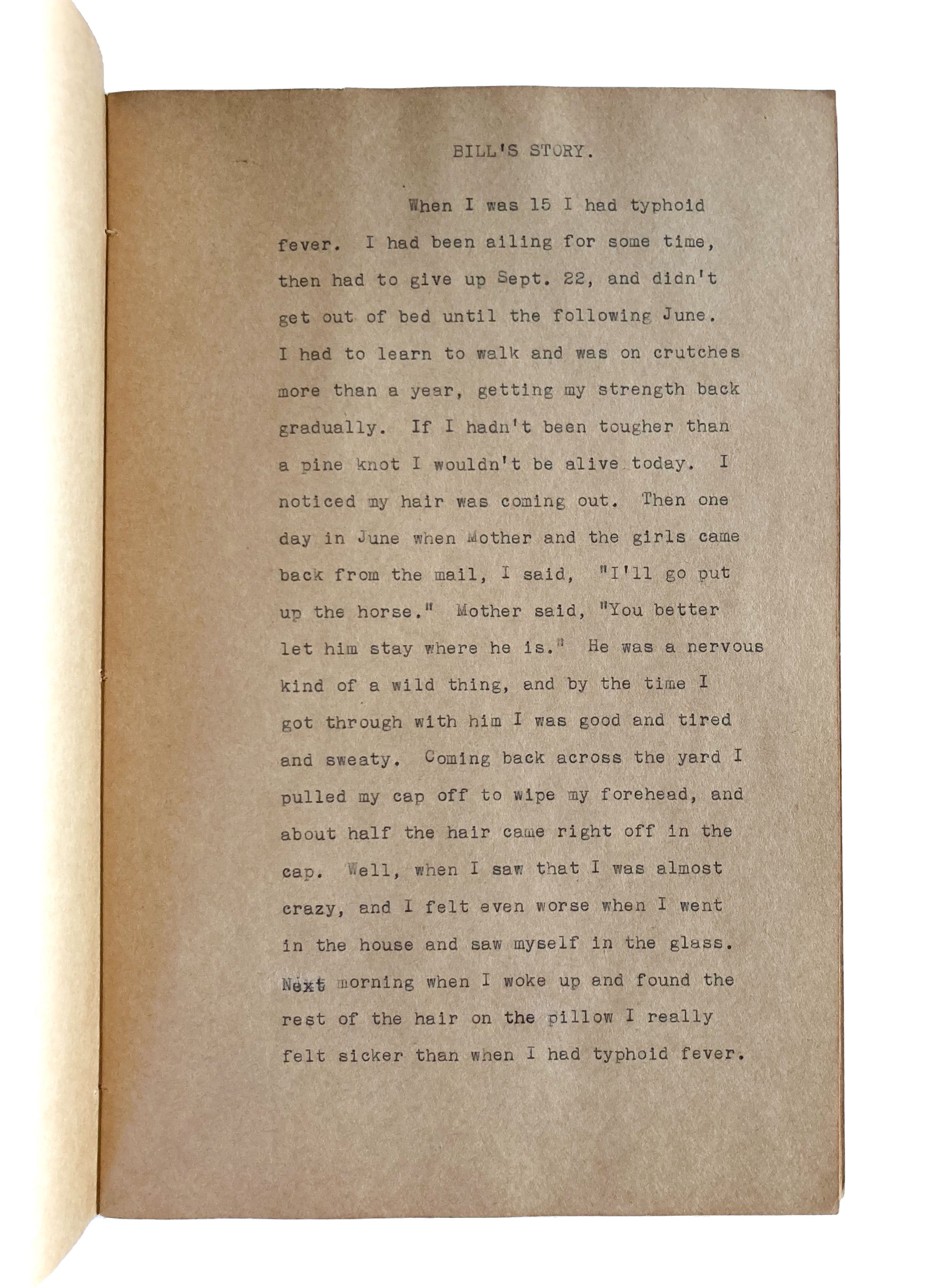 The Story of Bill Hylan's Threatened Baldness as told by Bill and Set Down by His Grateful Customer Lester Adams.