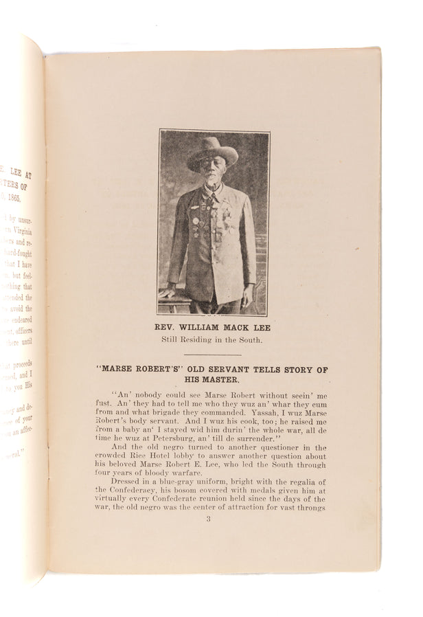 History of the Life of Rev. Wm. Mack Lee Body Servant of General Robert E. Lee Through the Civil War - Cook from 1861 to 1865.