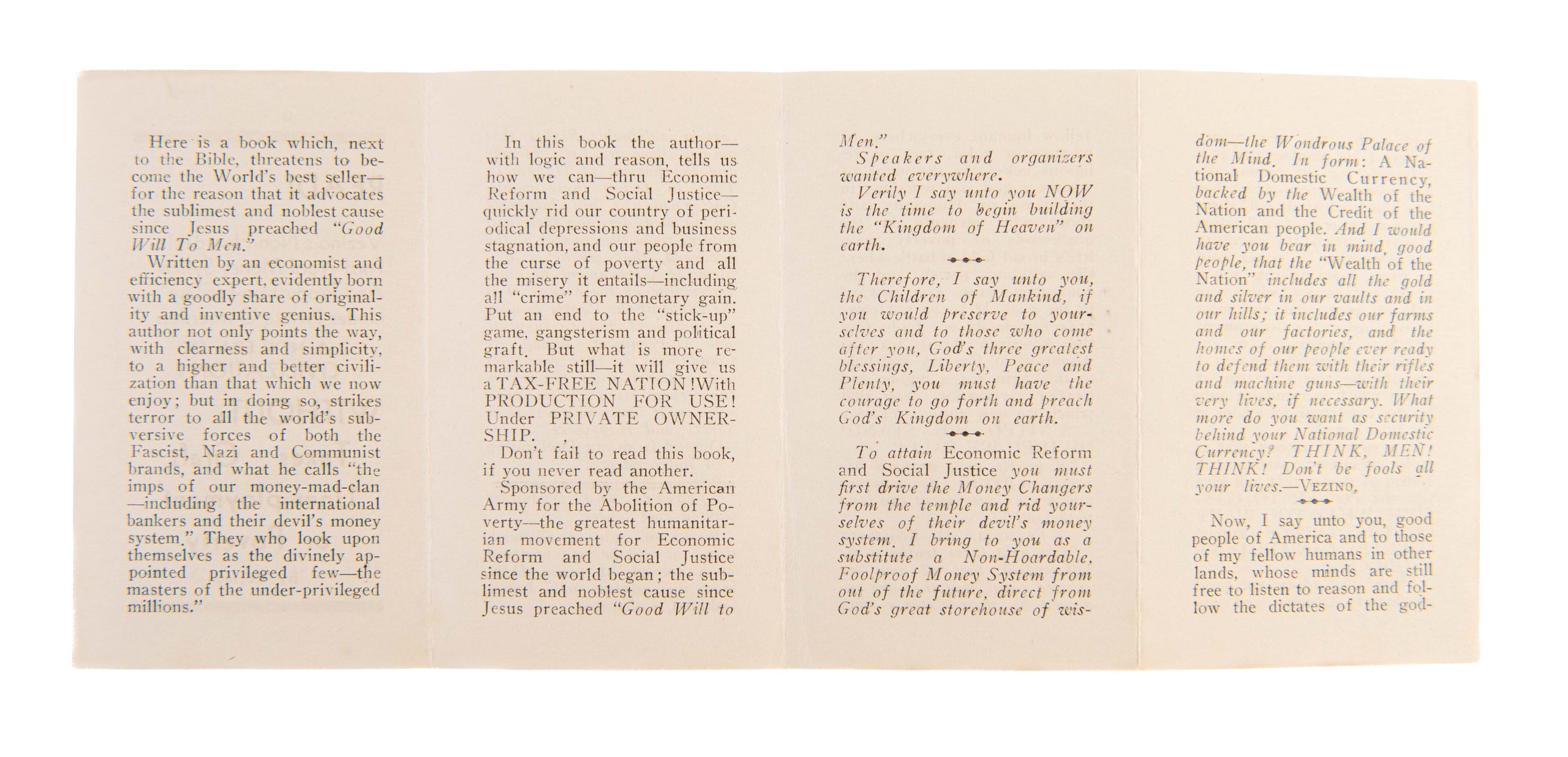 Vezino's Non-Hoardable Foolproof Monetary System.