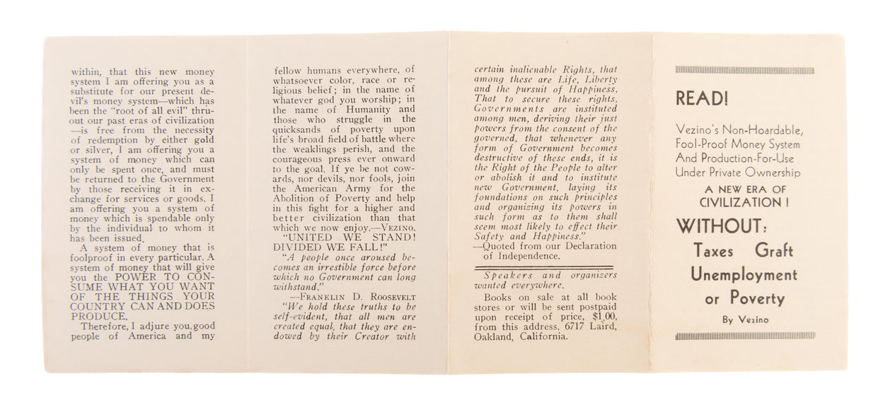 Vezino's Non-Hoardable Foolproof Monetary System.