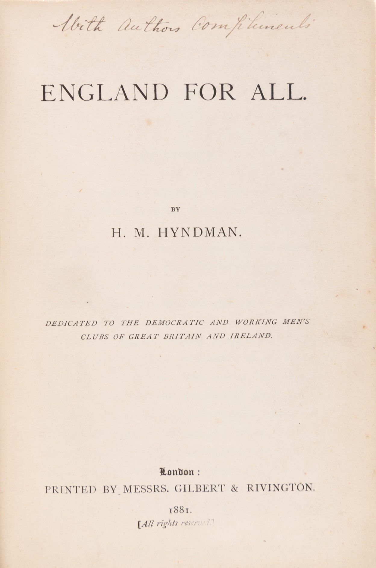 England for All. Dedicated to the Democratic and Working Men's Clubs of Great Britain and Ireland.