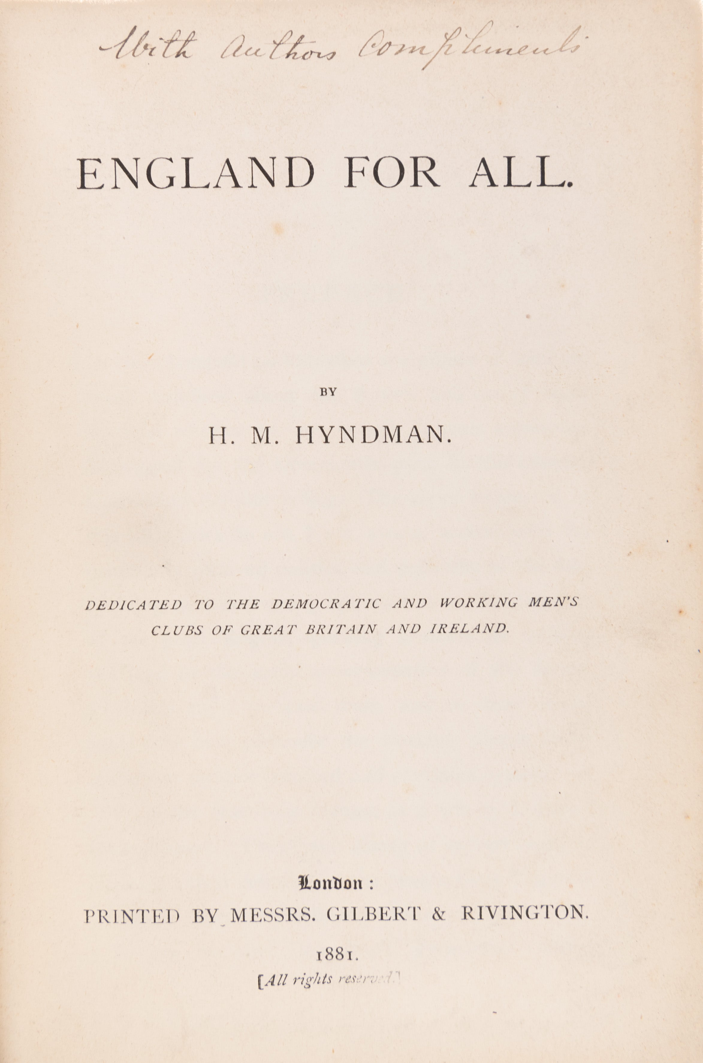 England for All. Dedicated to the Democratic and Working Men's Clubs of Great Britain and Ireland.