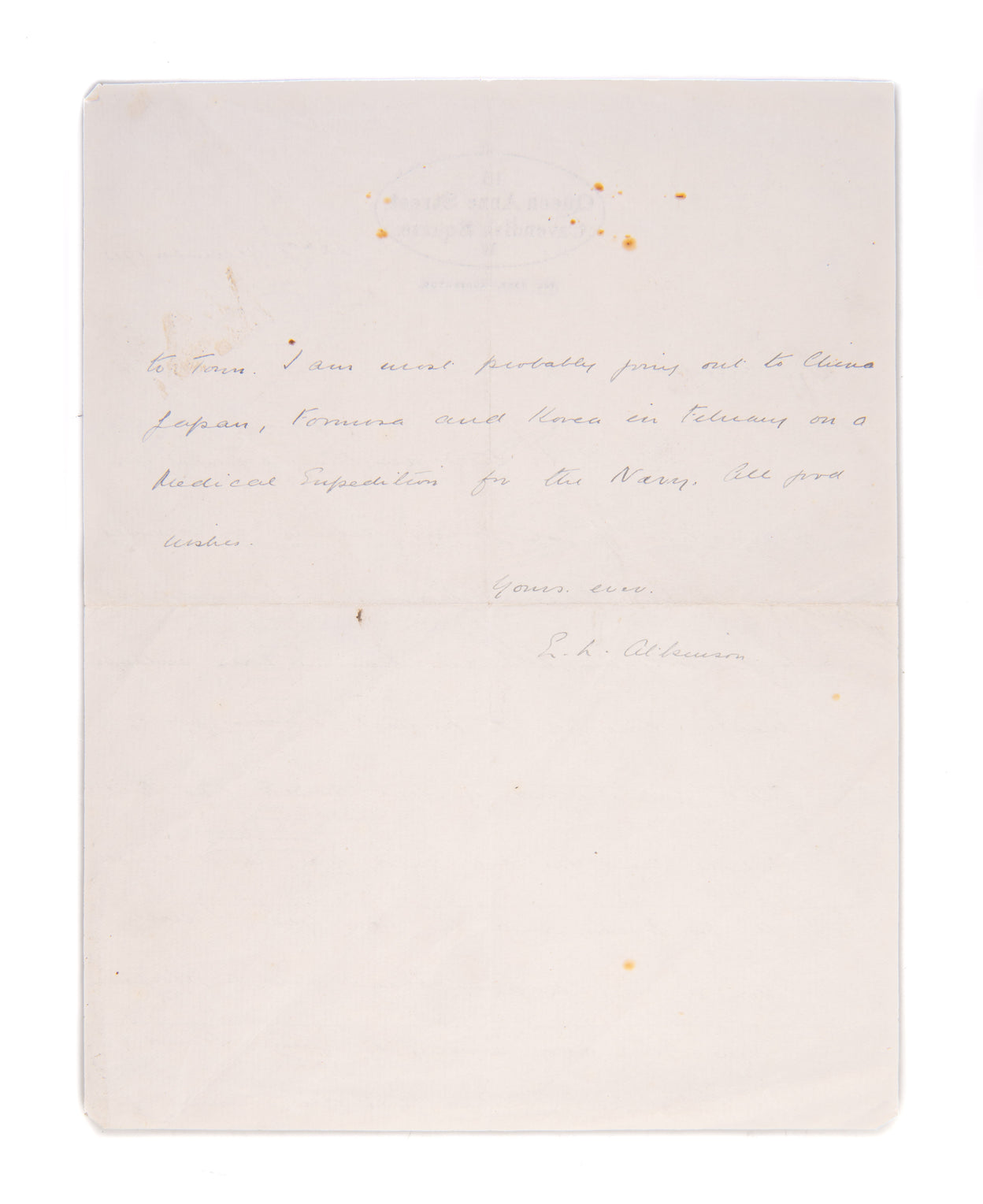 A half-length photogravure portrait of Captain Oates, with two autograph letters from Terra Nova Expedition members Edward L. Atkinson to Francis Davies.