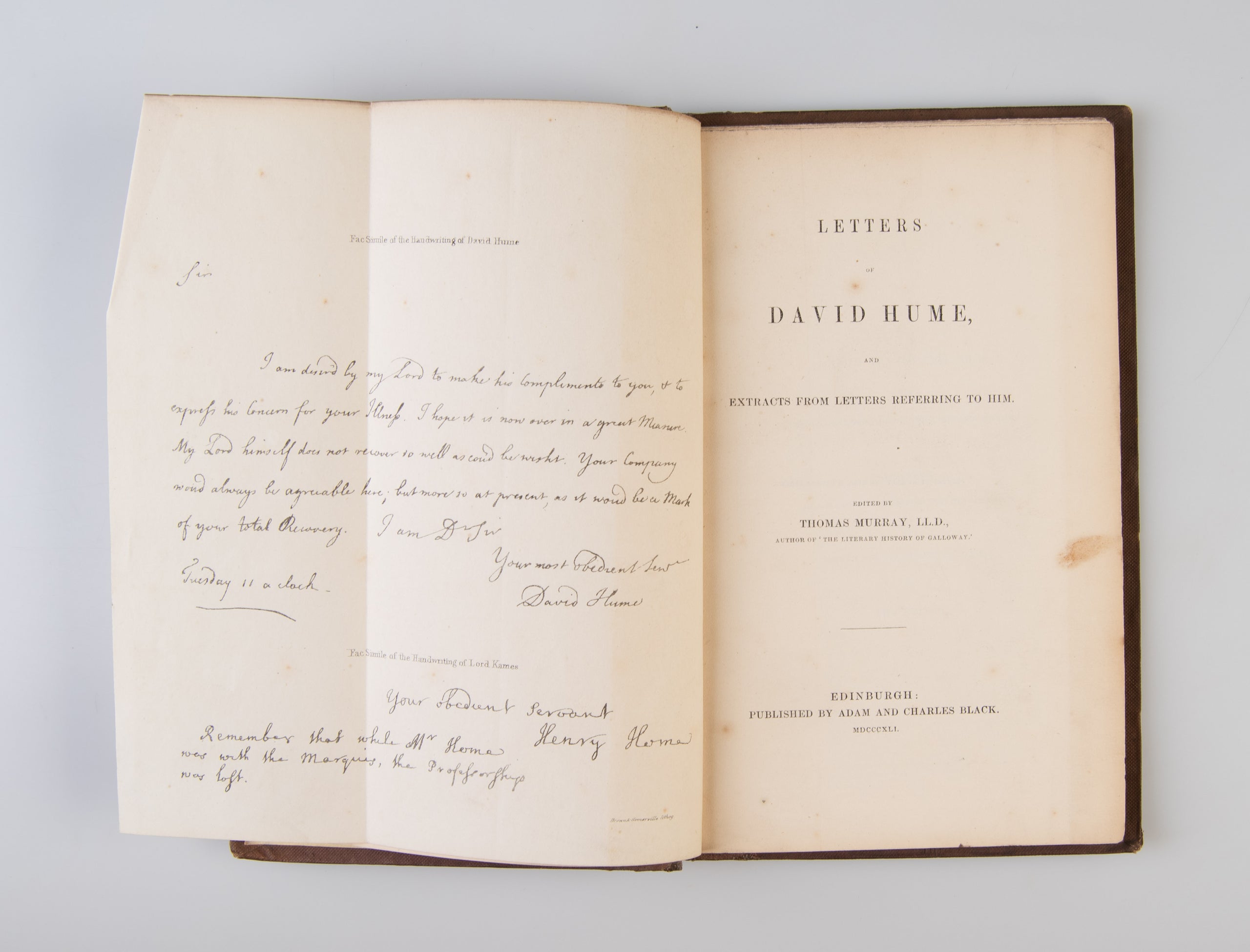 Letters of David Hume and Extracts from Letters referring to him. Edited by Thomas Murray, LL.D.