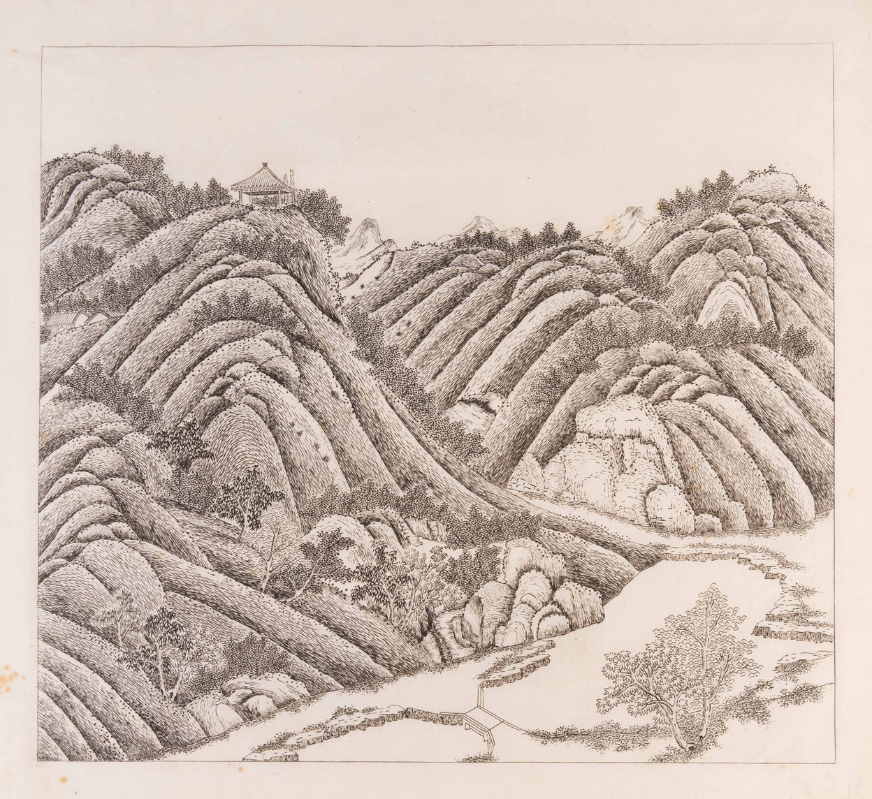 Beizhen shuangfeng (Nestled in the North between a Pair of Peaks) from the Bishu Shanzhuang series.
