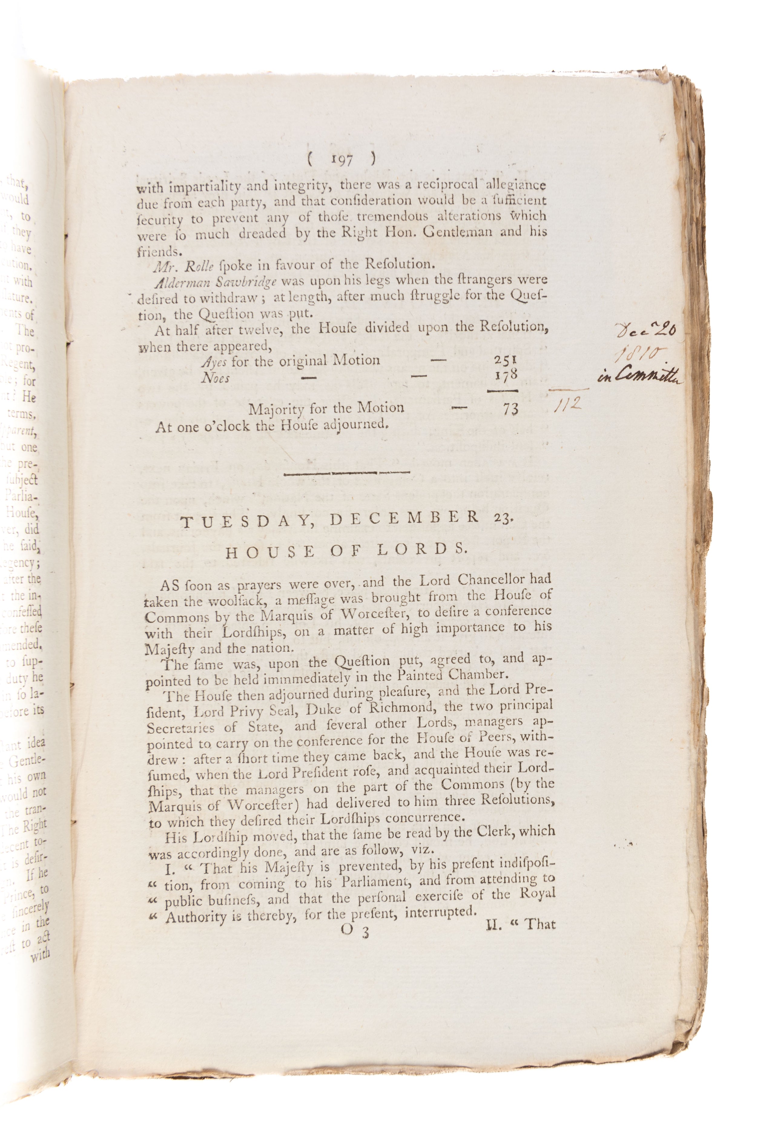 An Impartial Report of all the Proceedings in Parliament, on the late important subject of a Regency.
