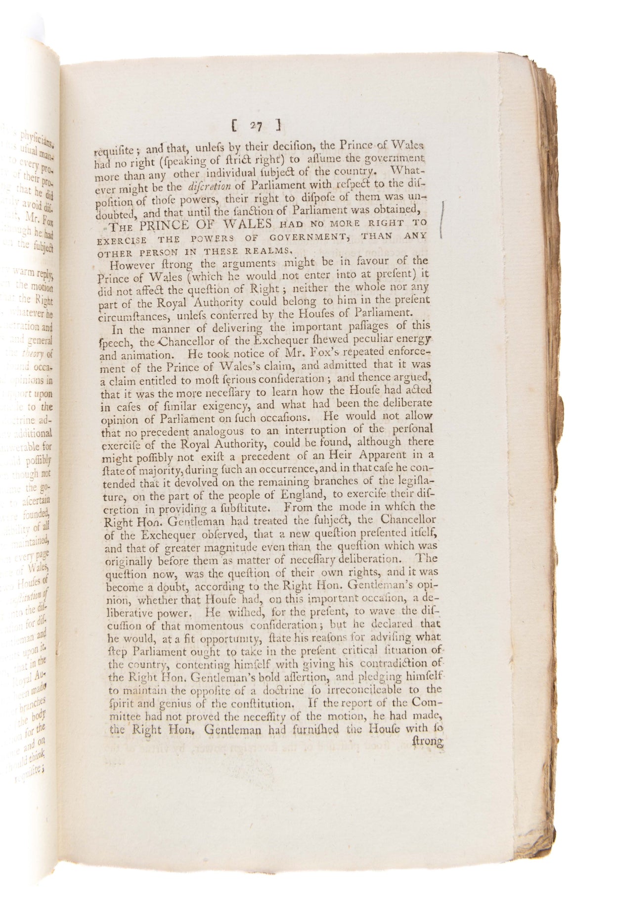 An Impartial Report of all the Proceedings in Parliament, on the late important subject of a Regency.