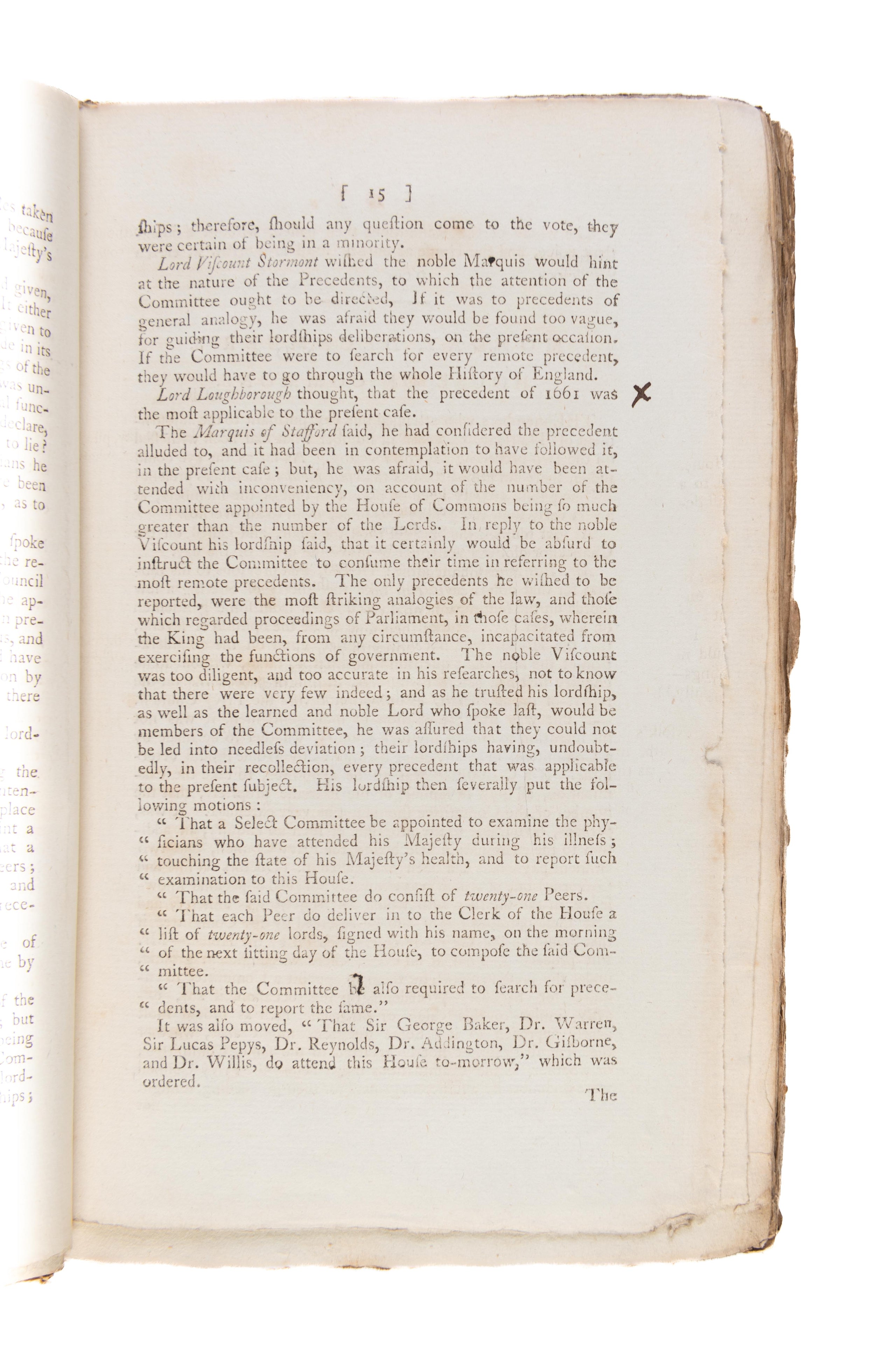 An Impartial Report of all the Proceedings in Parliament, on the late important subject of a Regency.