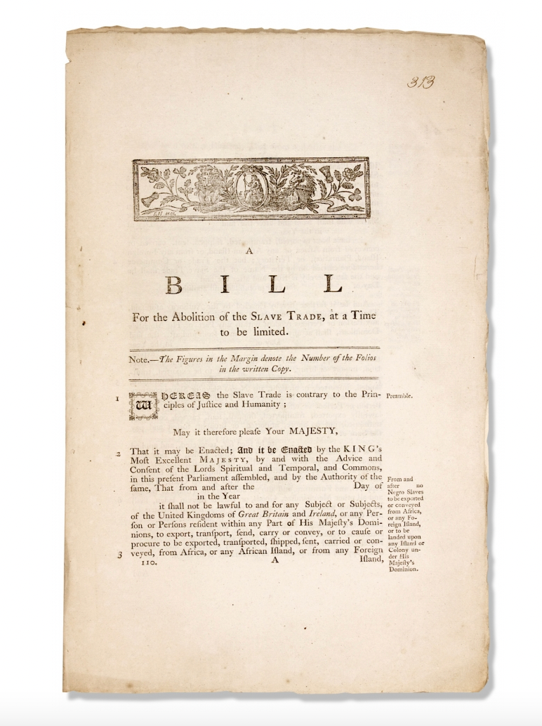 A Bill for the Abolition of the Slave Trade, at a Time to be limited.