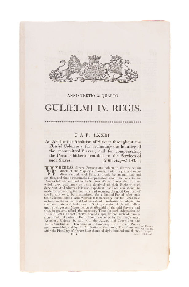 An Act for the Abolition of Slavery throughout the British Colonies;