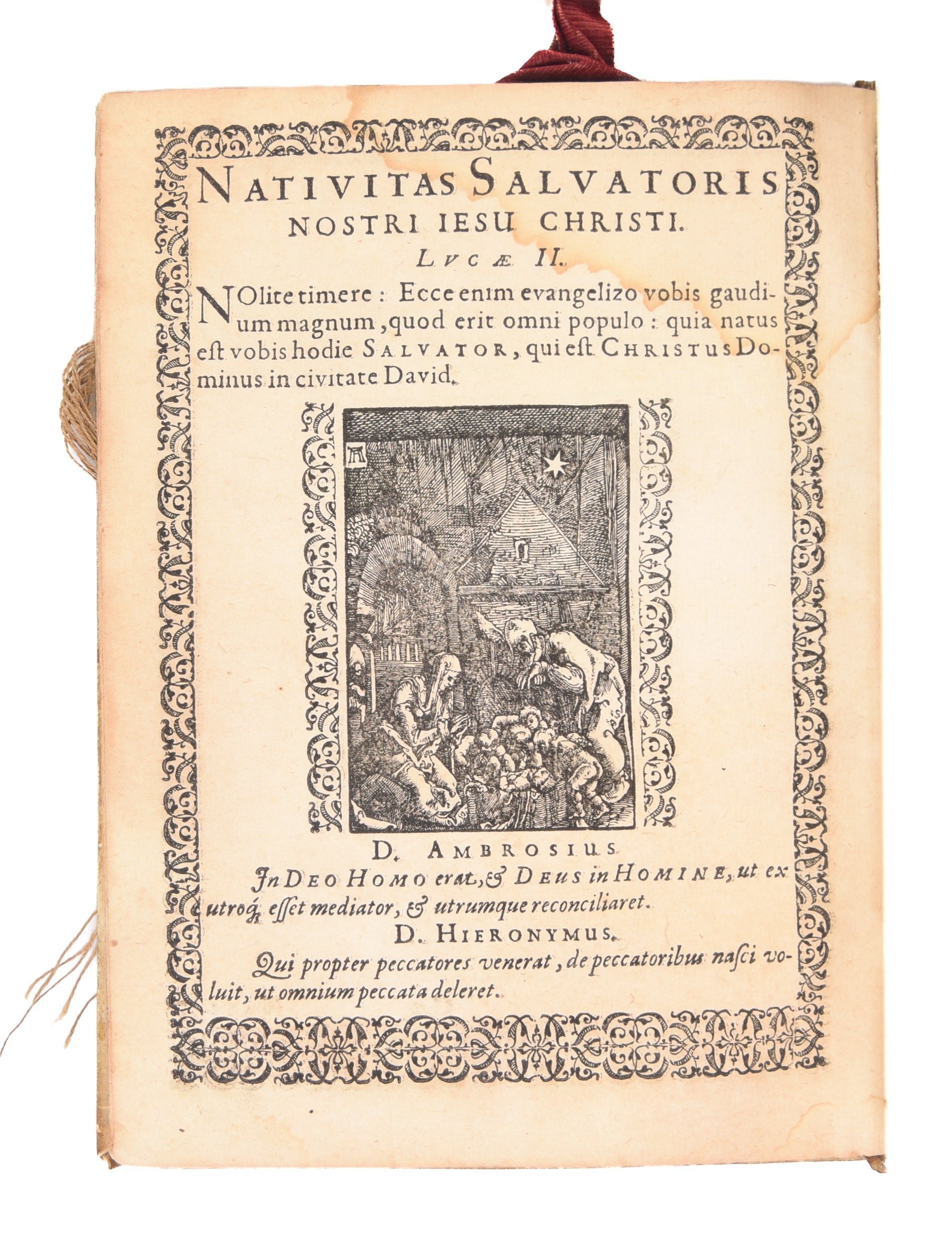 Alberti Durer Noriberg. German. Icones sacrae. In historiam salutis humanae per redemptorem nostrum Iesum Christum Dei & Marium filium instauratae... nunc primum è tenebris in lucem editae...
 
 
[Hamburg, G.L. Frobenius], 1604