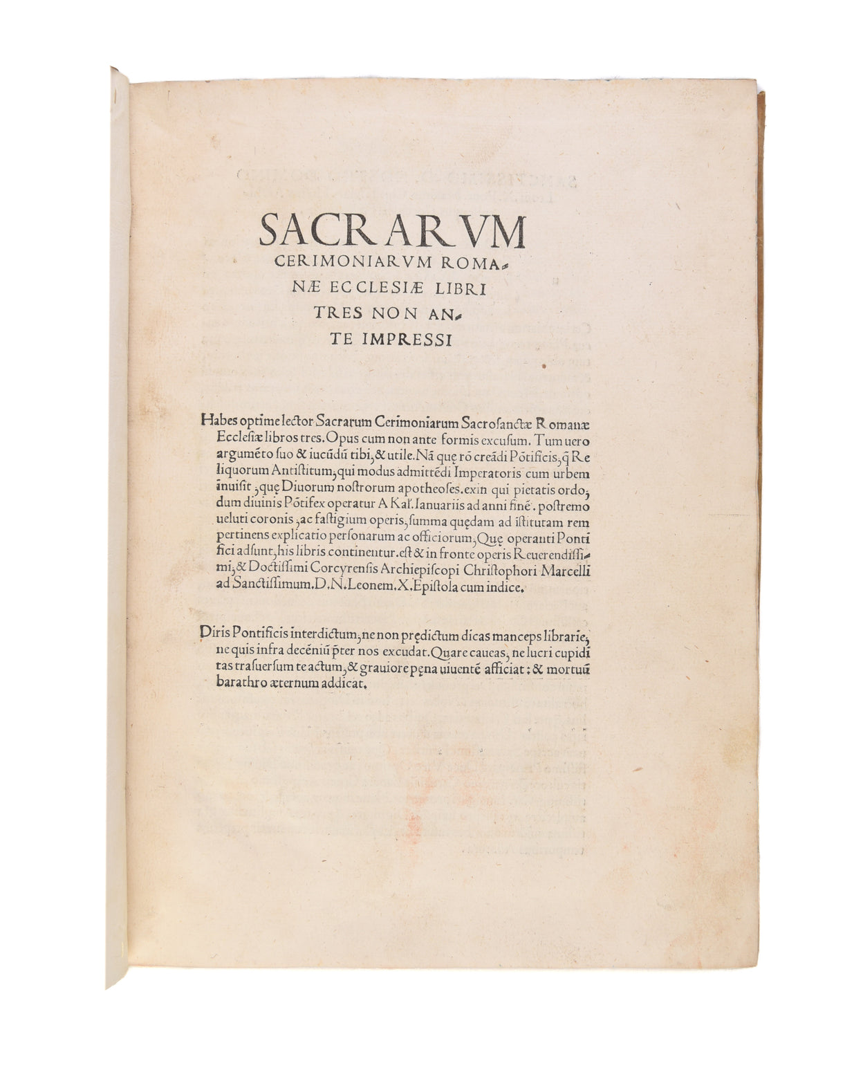 Sacrarum cerimoniarum Romanae Ecclesiae libri tres non ante impressi.
(Venice: Gregorio de' Gregorii, 21 September 1516)