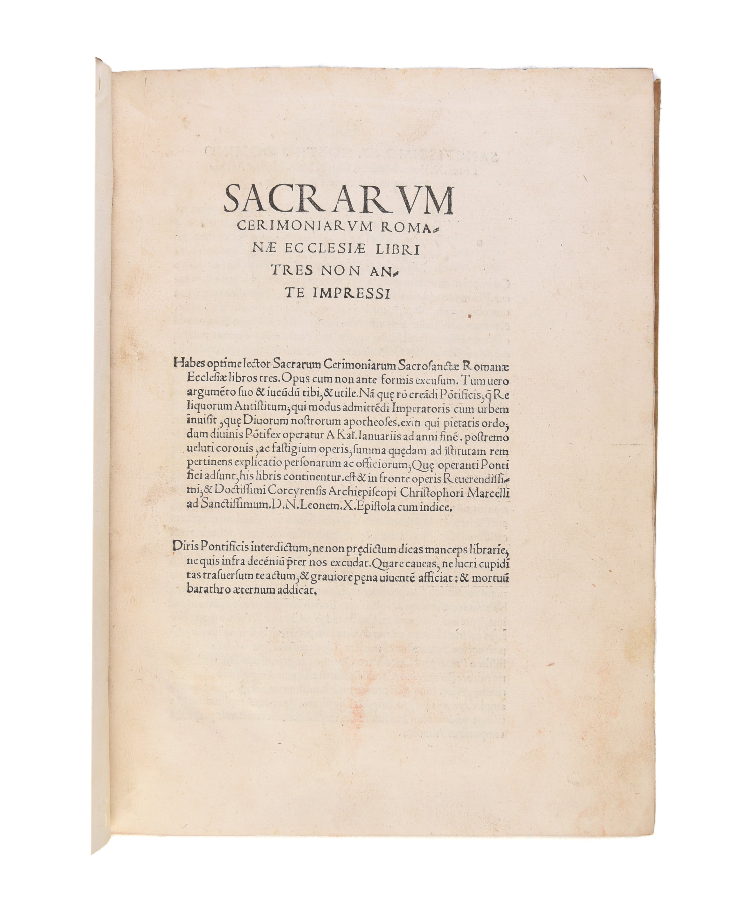 Sacrarum cerimoniarum Romanae Ecclesiae libri tres non ante impressi.
(Venice: Gregorio de' Gregorii, 21 September 1516)