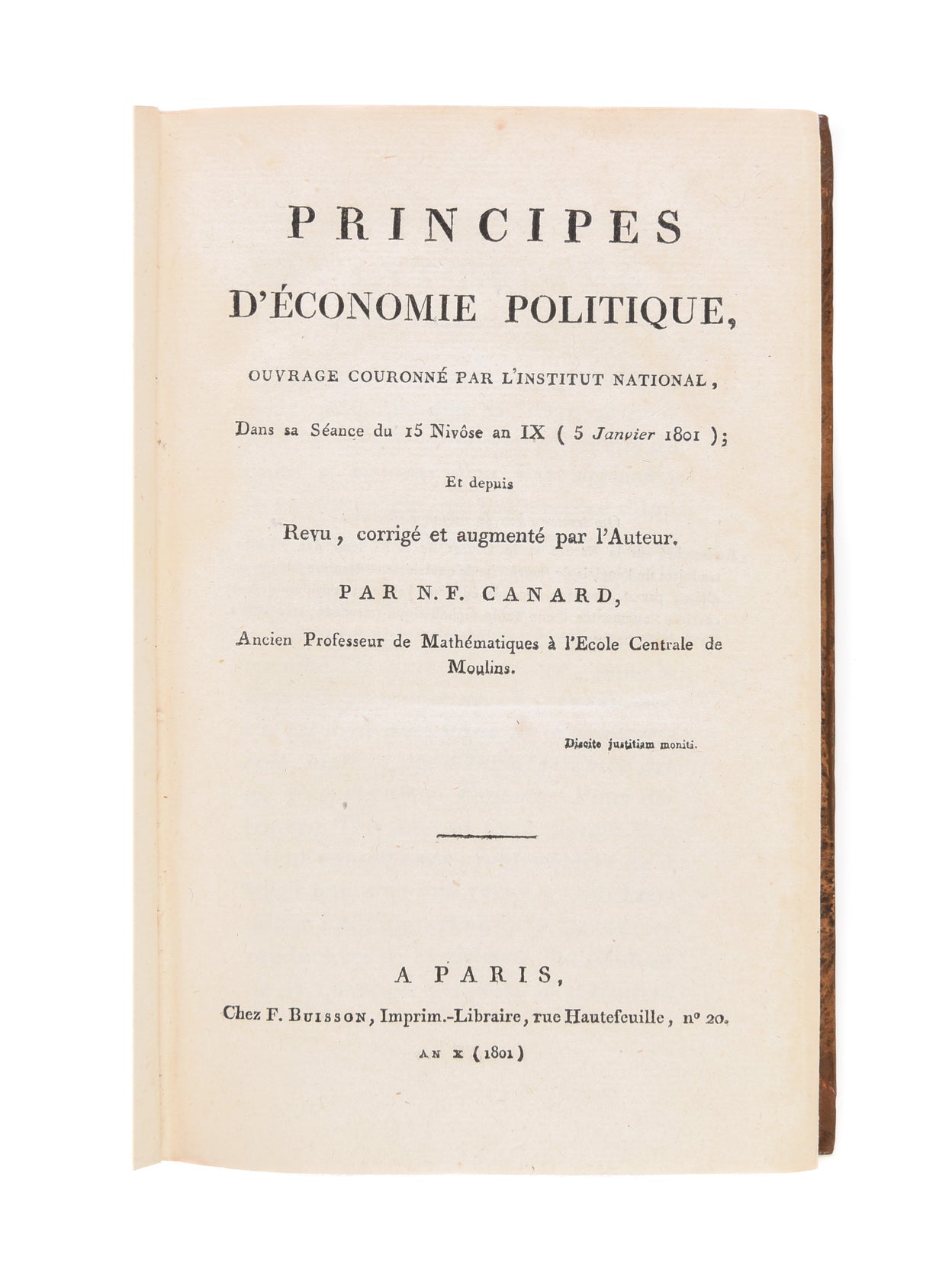 Principes d'economie politique, ouvrage couronné par l'Institut national, dans sa séance du 15 Nivôse an IX (5 janvier 1801); et depuis revu, corrigé et augmenté par l'auteur.